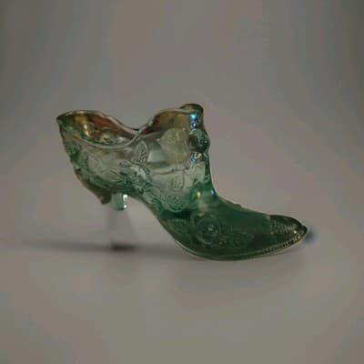 Vintage Fenton Cabage Rose Perfect Shoe Light Green Teal Impressed Makers Mark - Thumbnail 8