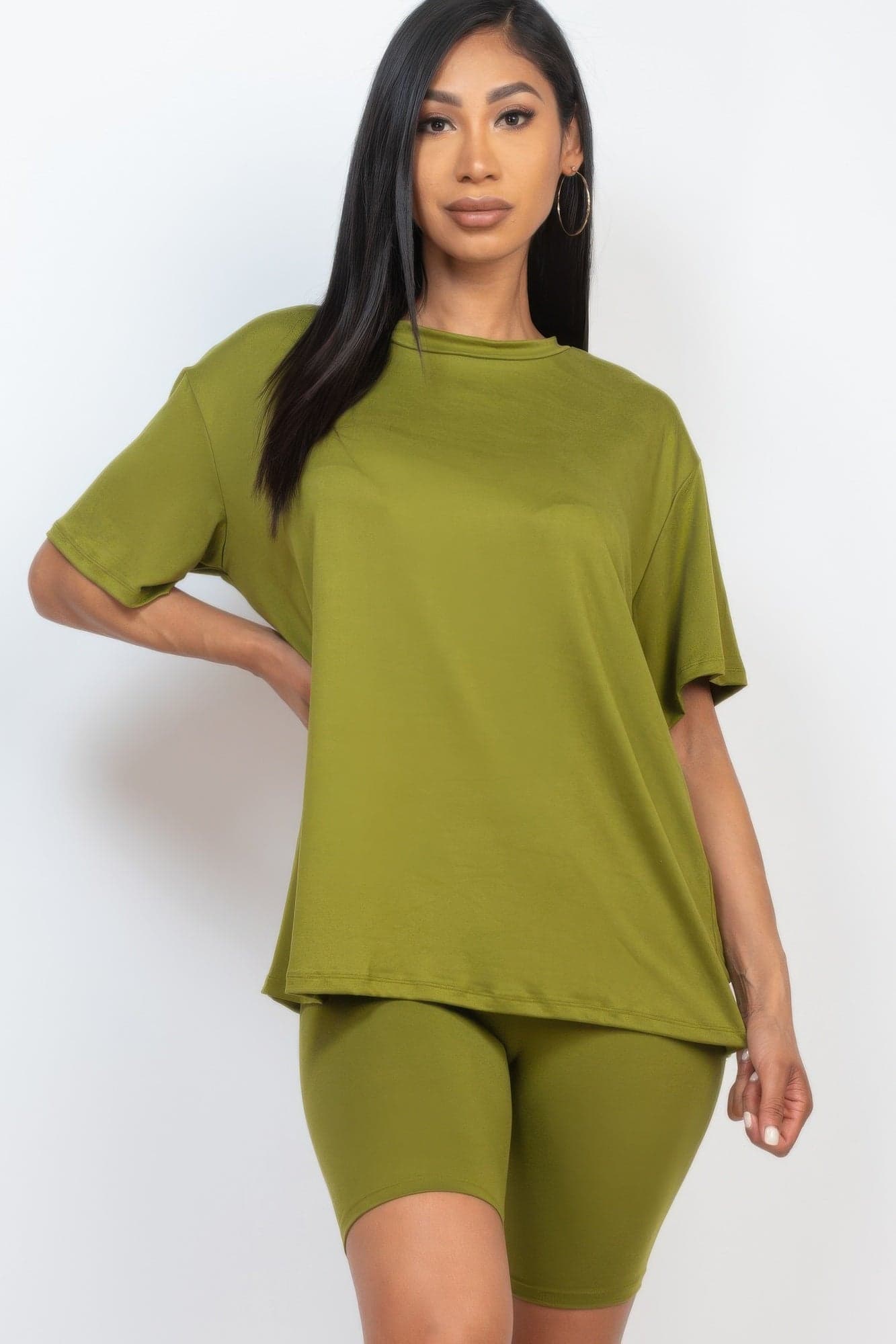 Loose Fit Top & Biker Shorts Set - Grape / L - Thumbnail 9