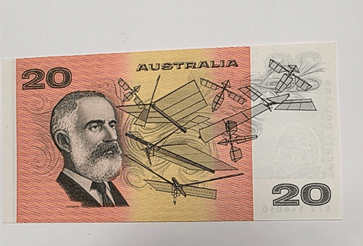 1985 Australia 20 Dollars Paper Banknote Johnston/Fraser Prefix ETZ Hargrave AU - Thumbnail 6