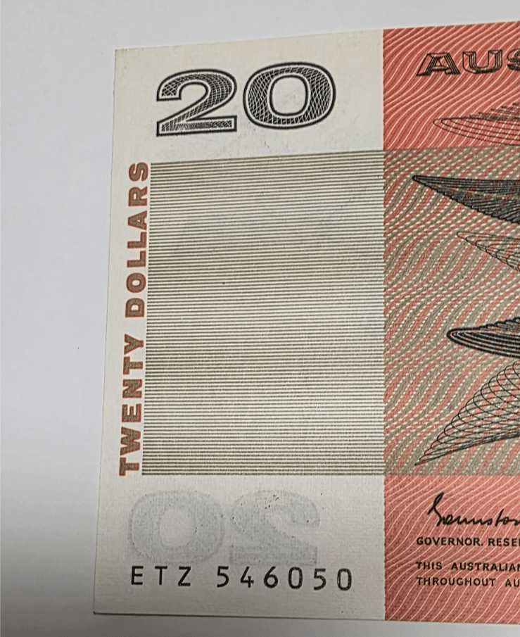 1985 Australia 20 Dollars Paper Banknote Johnston/Fraser Prefix ETZ Hargrave AU - Thumbnail 5