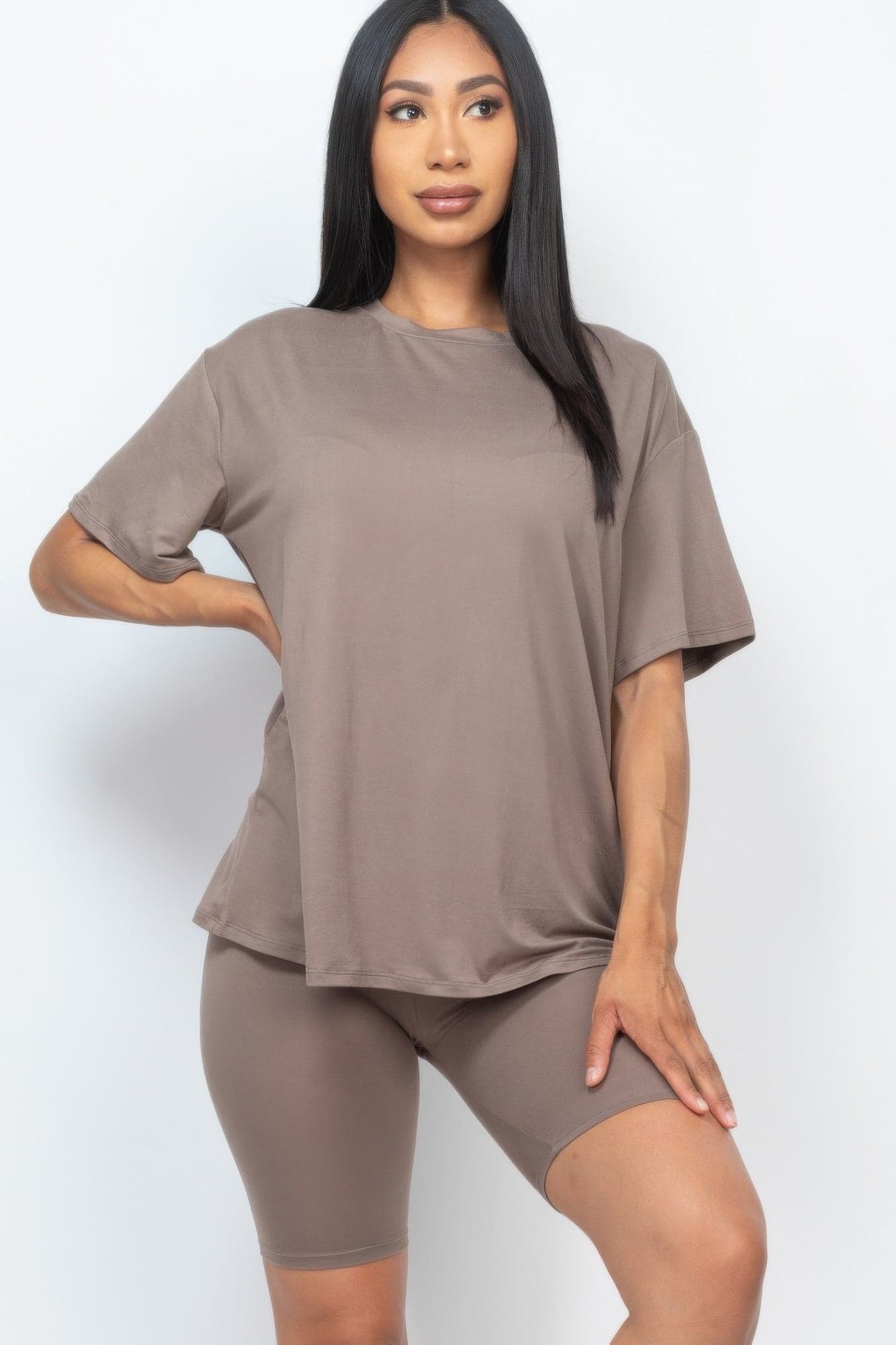 Loose Fit Top & Biker Shorts Set - White / S - Thumbnail 8