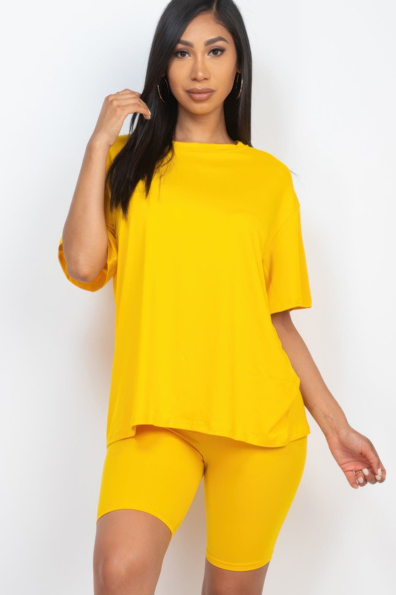 Loose Fit Top & Biker Shorts Set - White / L - Thumbnail 4