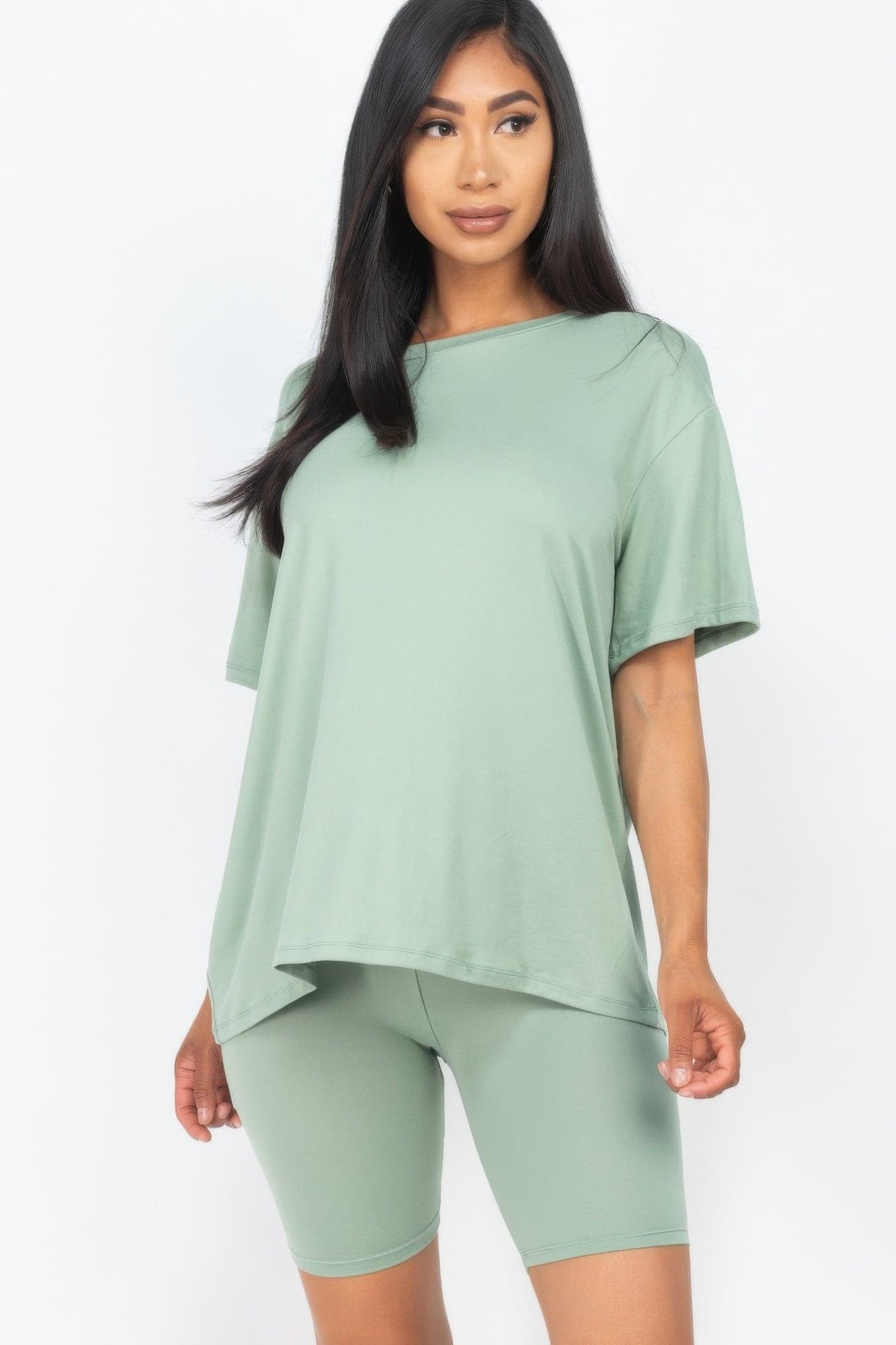Loose Fit Top & Biker Shorts Set - Tomato Cream / L - Thumbnail 10