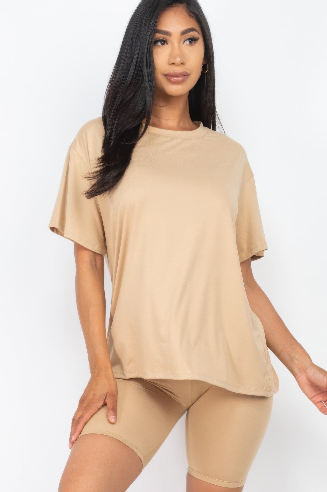 Loose Fit Top & Biker Shorts Set - Tomato Cream / L - Thumbnail 11