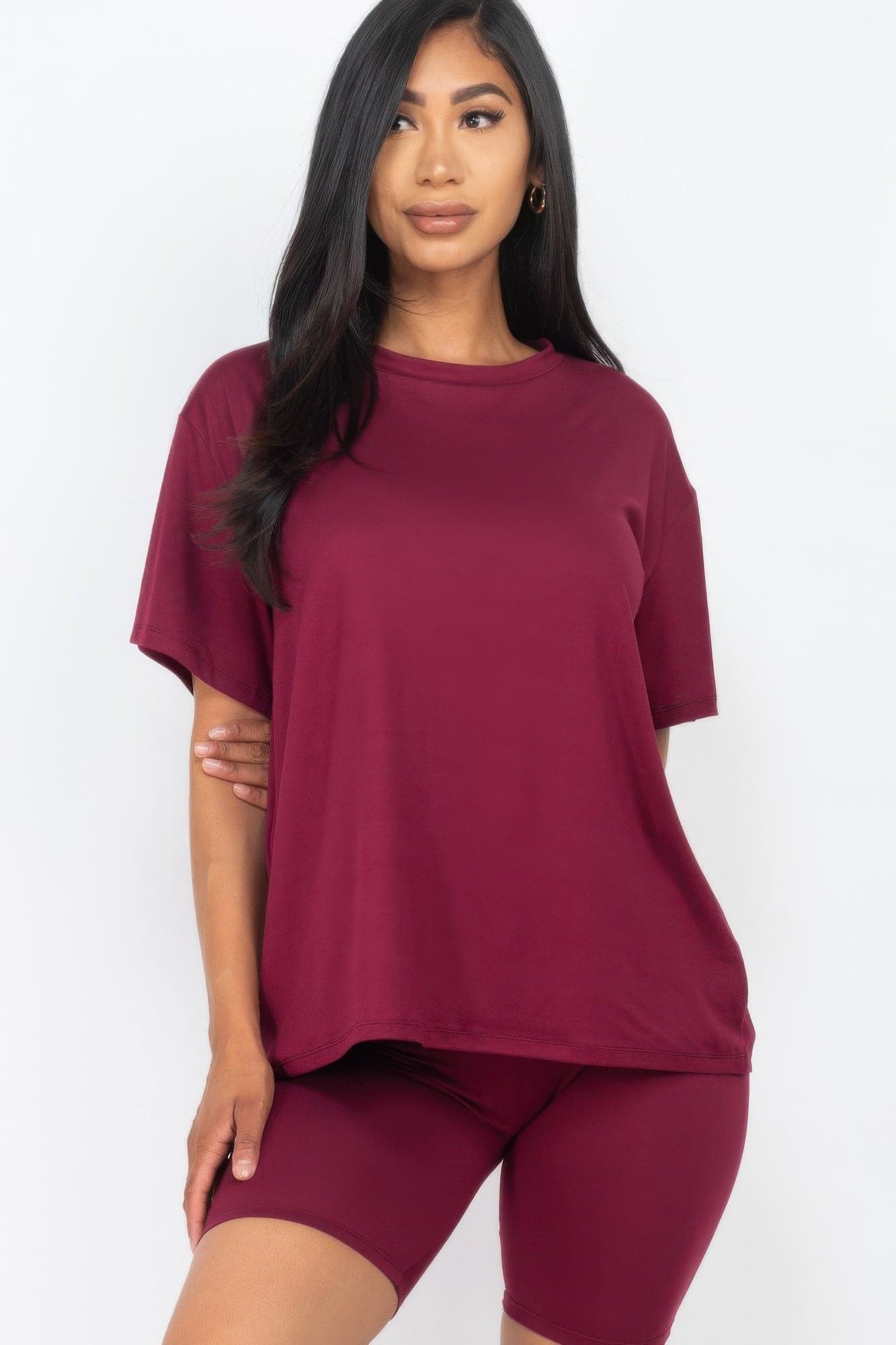 Loose Fit Top & Biker Shorts Set - Tomato Cream / S - Thumbnail 5