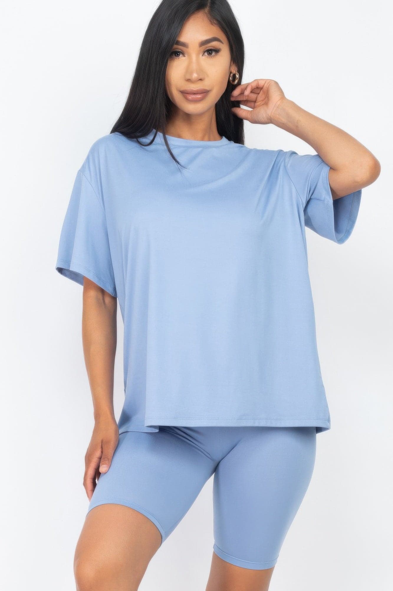 Loose Fit Top & Biker Shorts Set - Olive Branch / M - Thumbnail 12