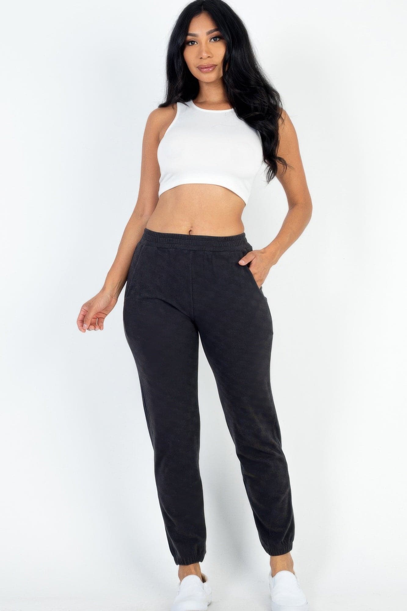 Ribbed Side Pocket Joggers - Burgundy / S - Thumbnail 2