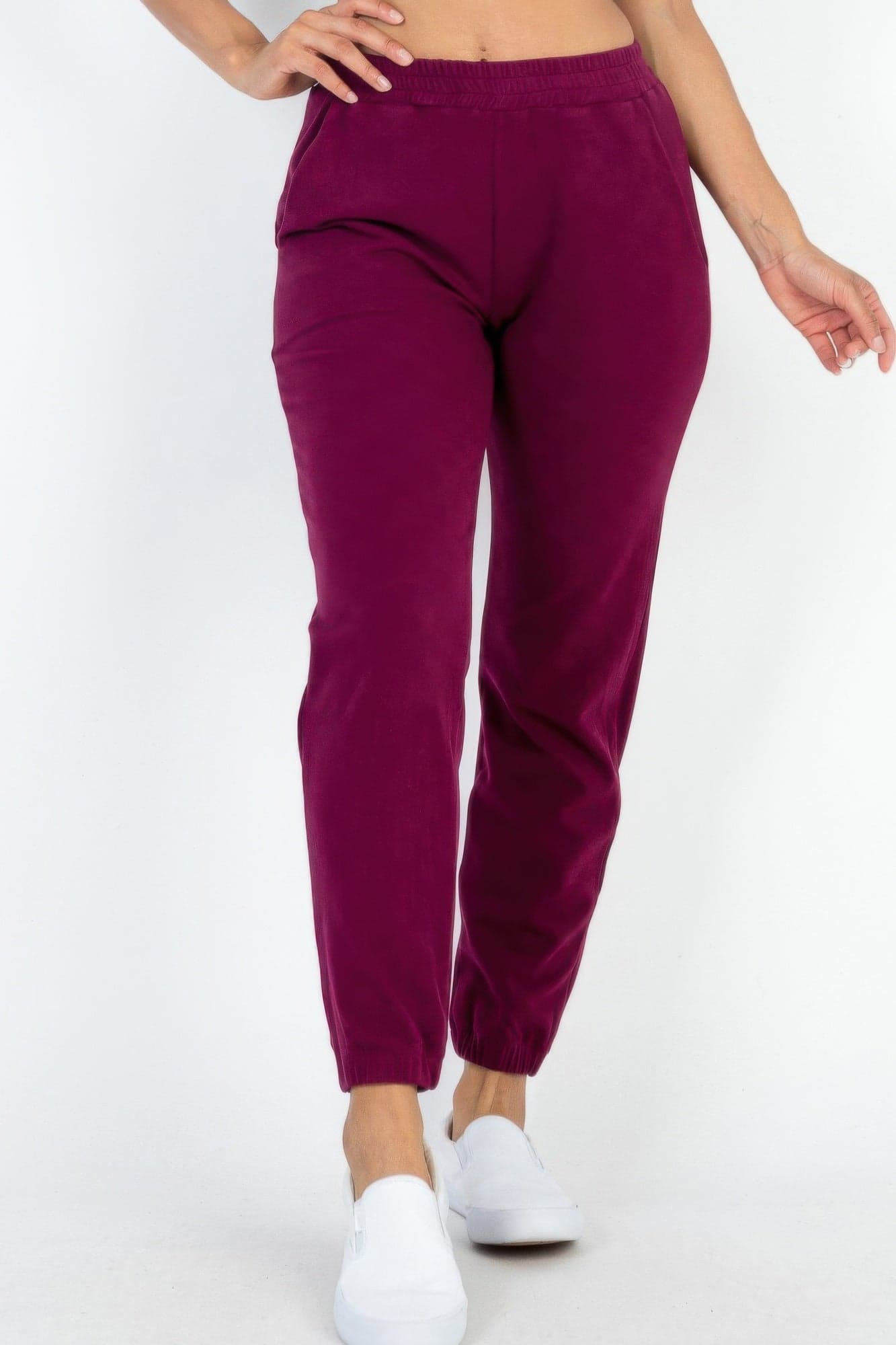 Ribbed Side Pocket Joggers - Burgundy / M - Thumbnail 6