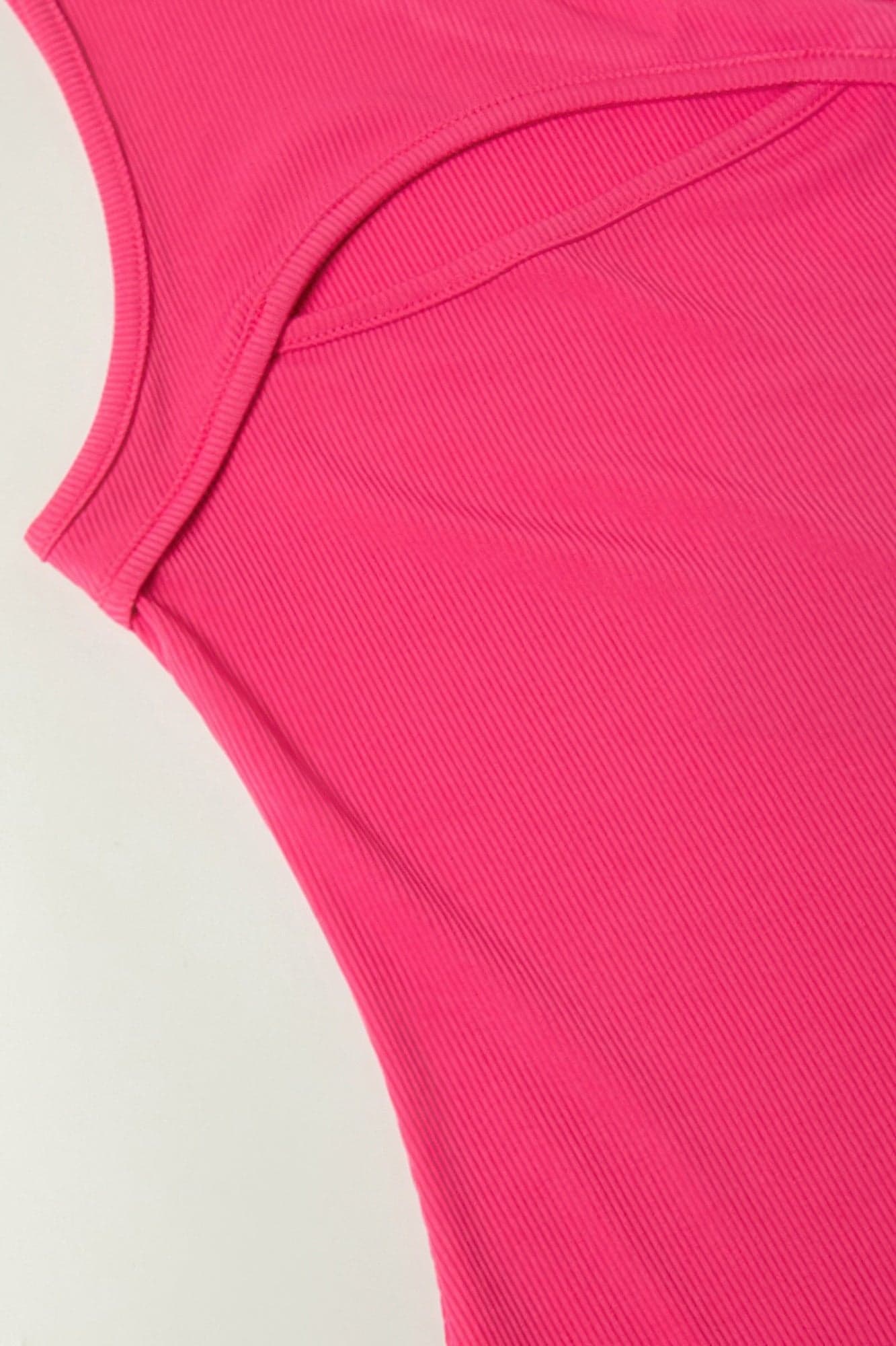 Ribbed Knit Cut Out One Shoulder Bodysuit - Fuchsia / M - Thumbnail 7