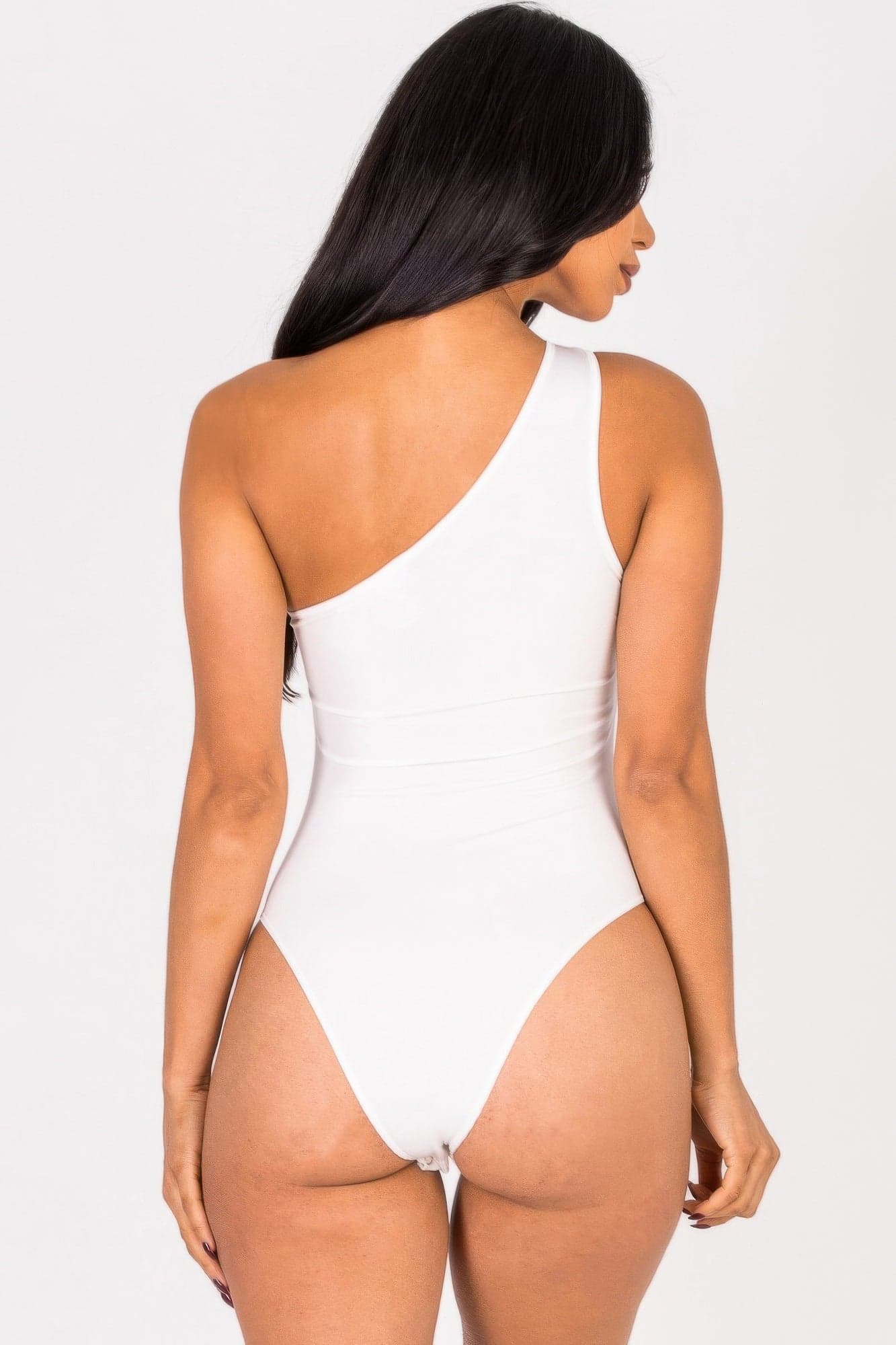 Ribbed Knit Cut Out One Shoulder Bodysuit - Royal / M - Thumbnail 14