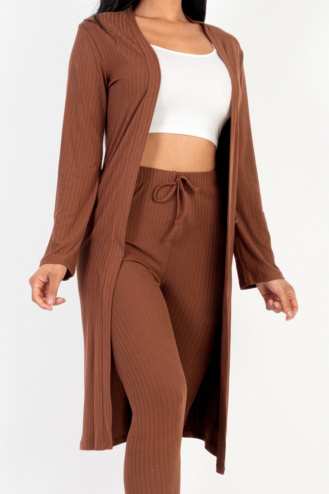 Ribbed Long Cardigan & Leggings Set - Chive Blossom / L - Thumbnail 4