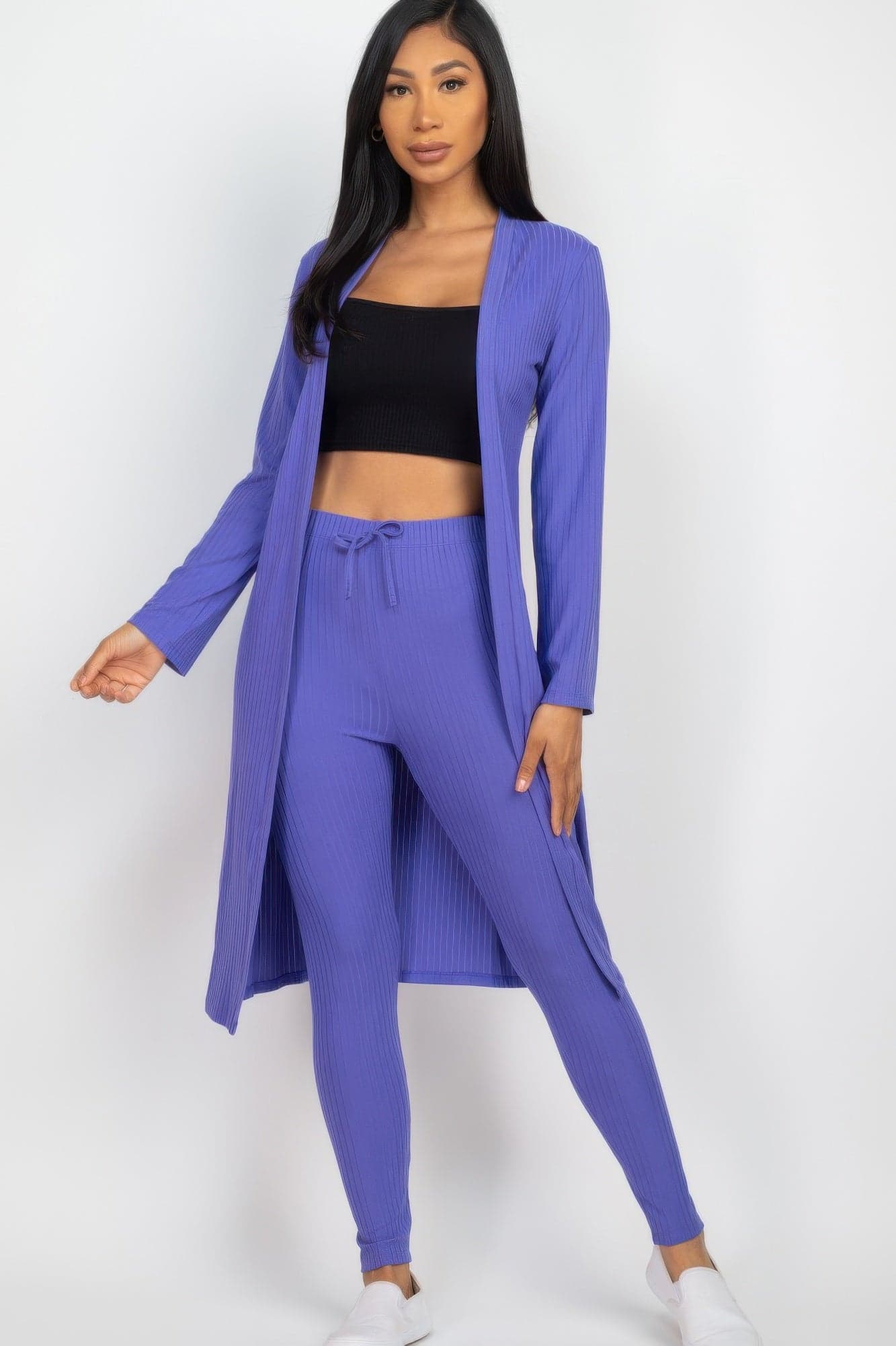 Ribbed Long Cardigan & Leggings Set - Ibiza Blue / L - Thumbnail 6