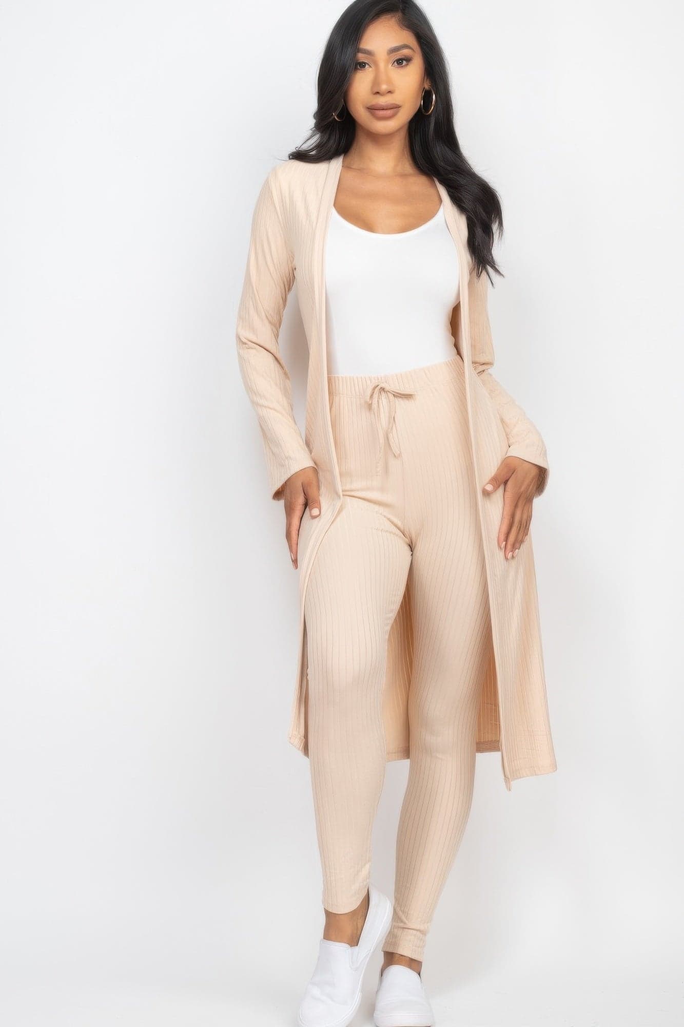 Ribbed Long Cardigan & Leggings Set - Ibiza Blue / L - Thumbnail 10