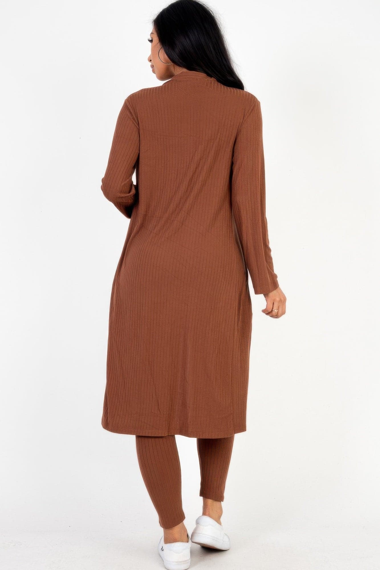Ribbed Long Cardigan & Leggings Set - Mocha / L - Thumbnail 5
