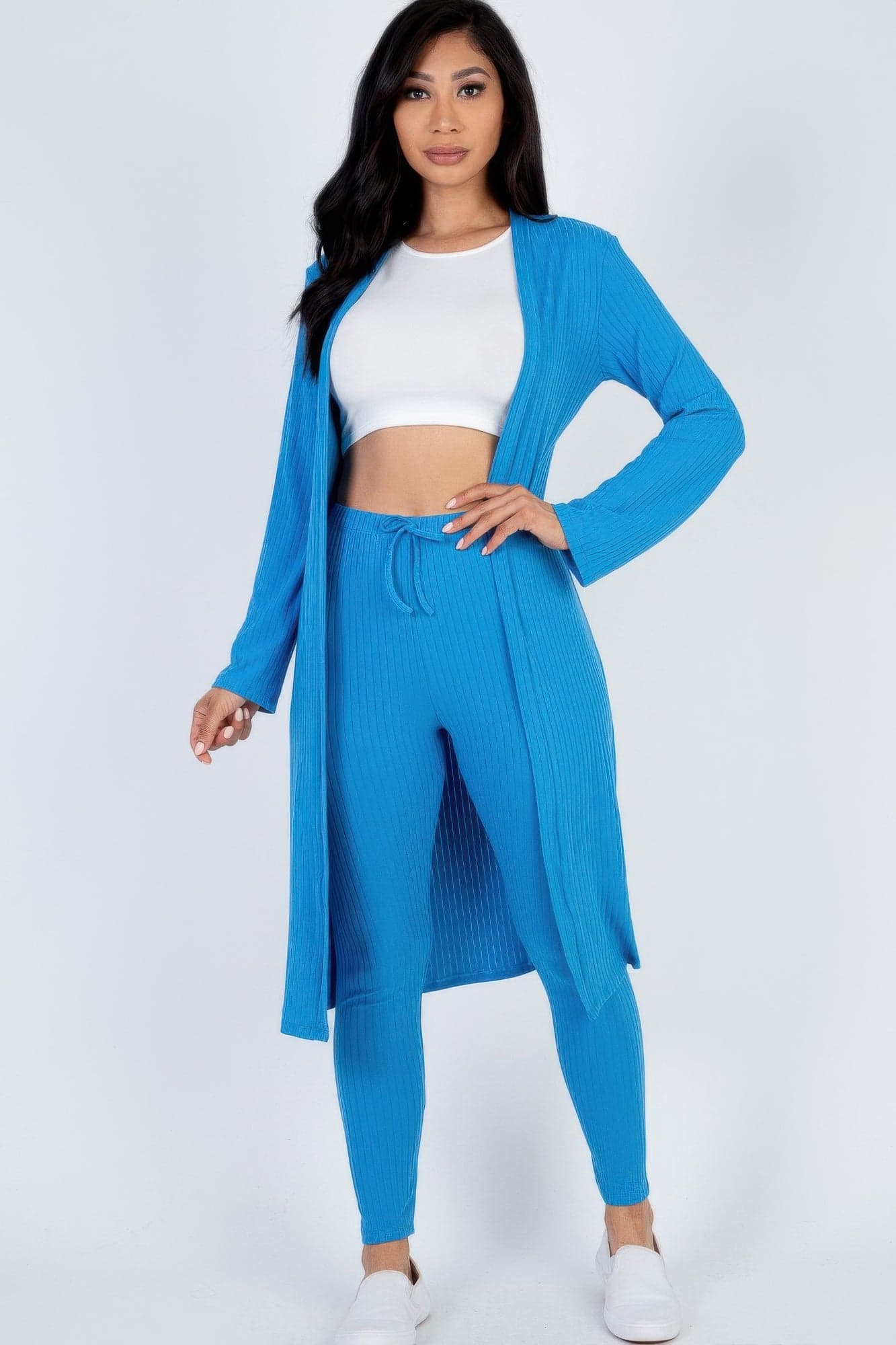 Ribbed Long Cardigan & Leggings Set - Dark Mauve / L - Thumbnail 15