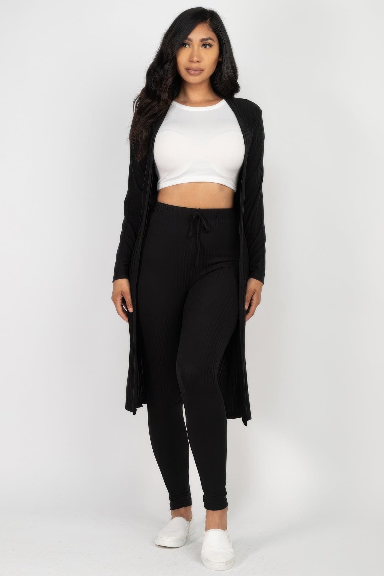 Ribbed Long Cardigan & Leggings Set - Downtown Brown / L - Thumbnail 7