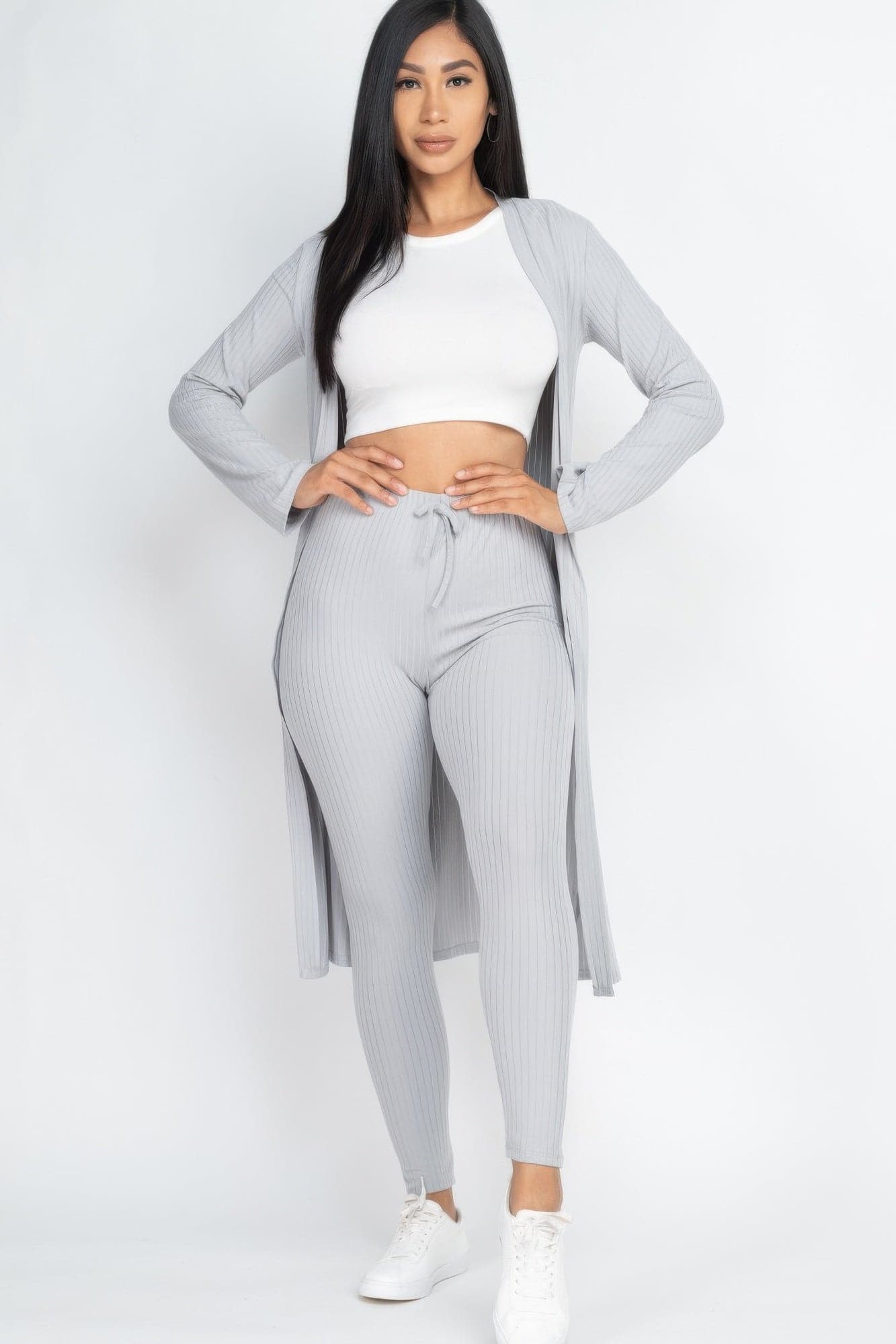 Ribbed Long Cardigan & Leggings Set - Downtown Brown / M - Thumbnail 16