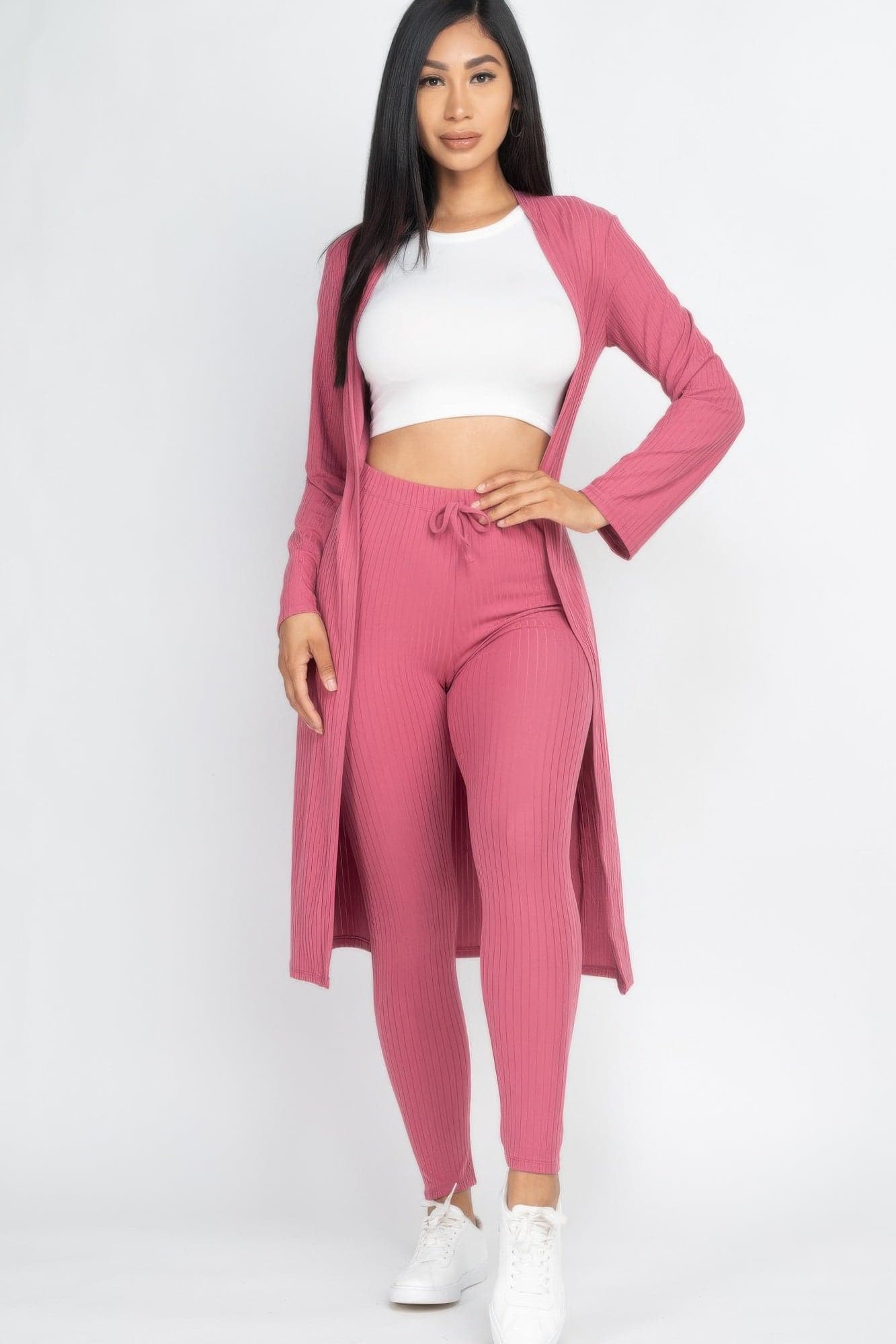 Ribbed Long Cardigan & Leggings Set - Ibiza Blue / S - Thumbnail 11