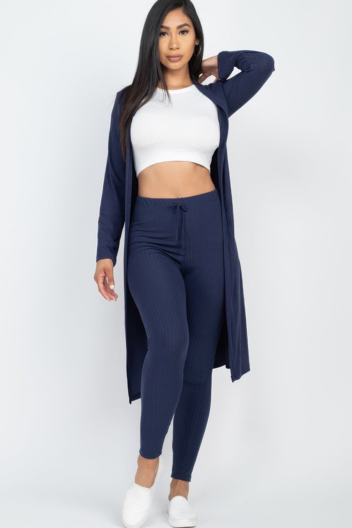 Ribbed Long Cardigan & Leggings Set - Mocha / M - Thumbnail 17