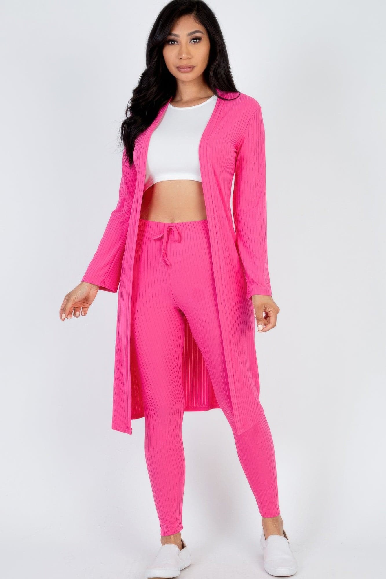 Ribbed Long Cardigan & Leggings Set - Gold / M - Thumbnail 13