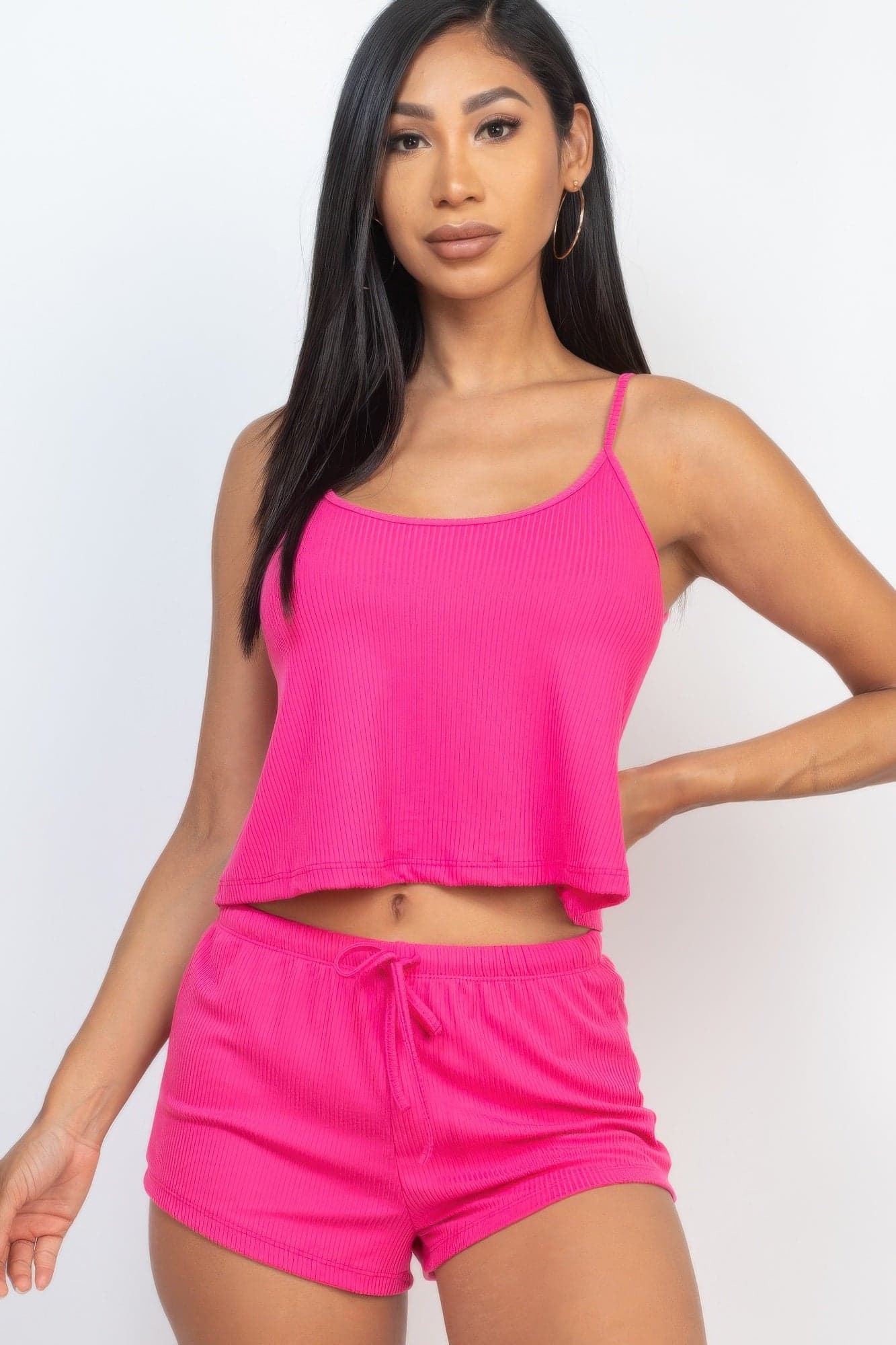 Ribbed Strappy Top & Shorts Set - Downtown Brown / L - Thumbnail 12