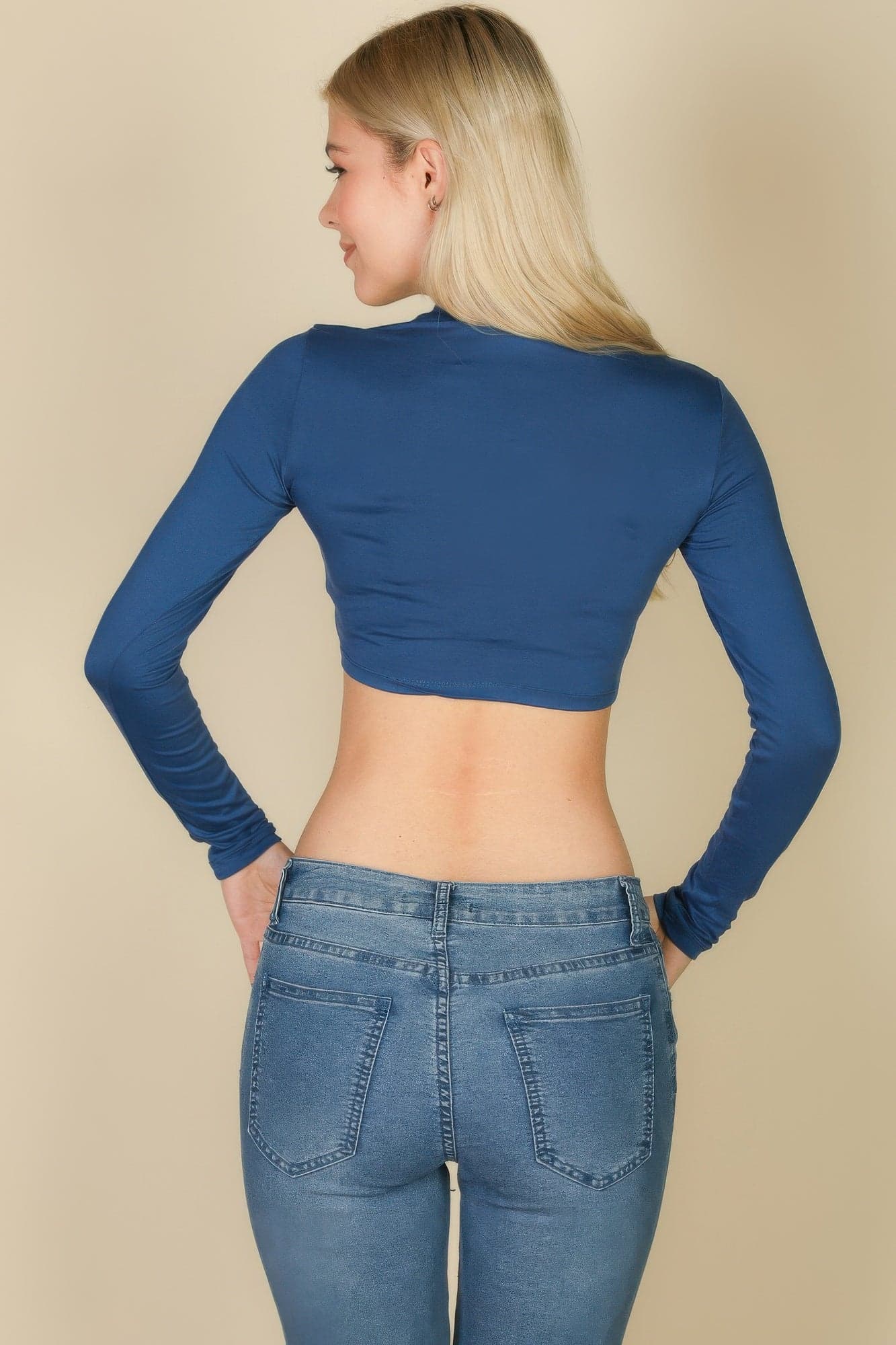 Crew Neck Long Sleeve Cropped Top - Coca mocha / S - Thumbnail 6