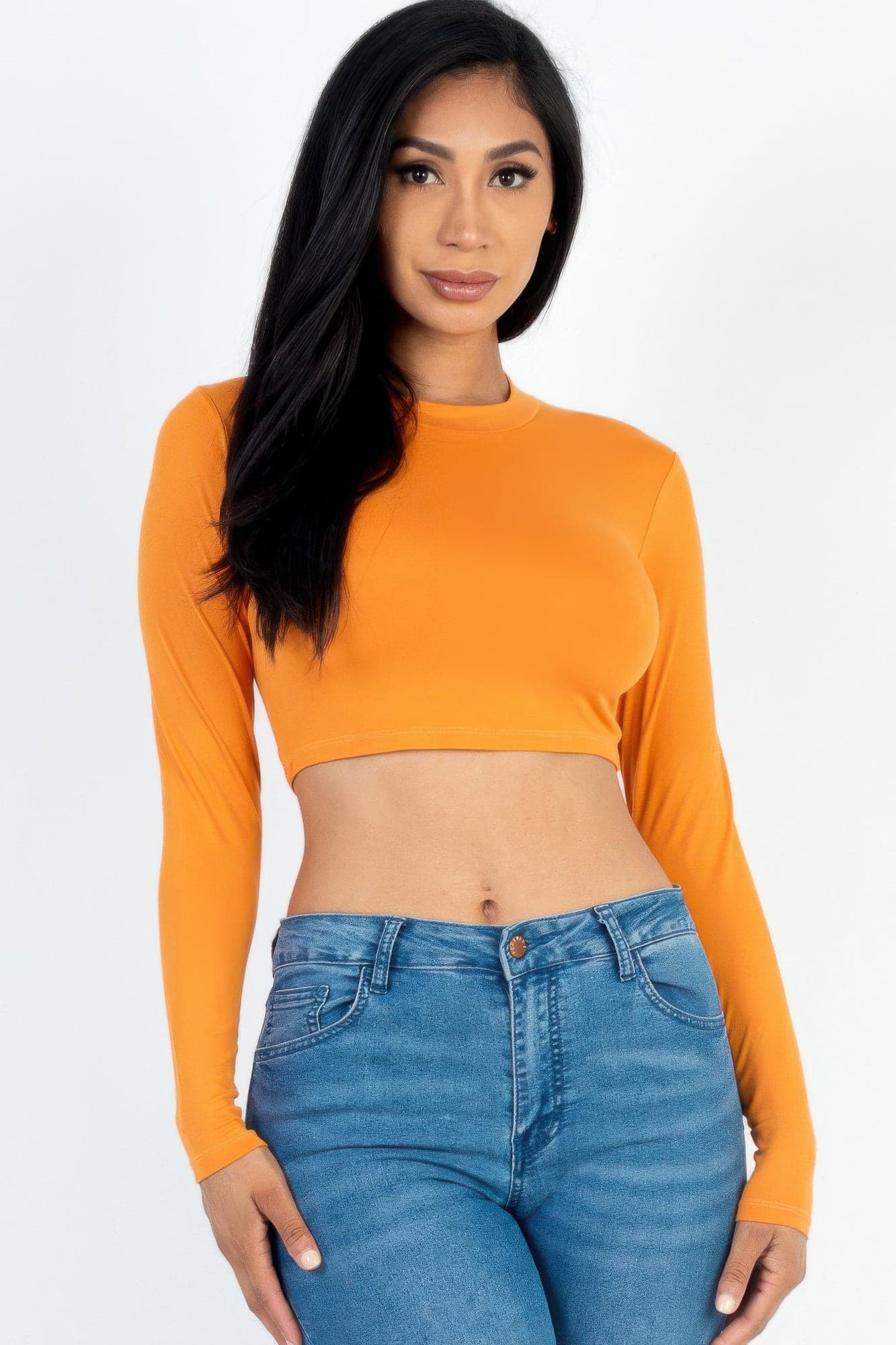 Crew Neck Long Sleeve Cropped Top - Gold / M - Thumbnail 10