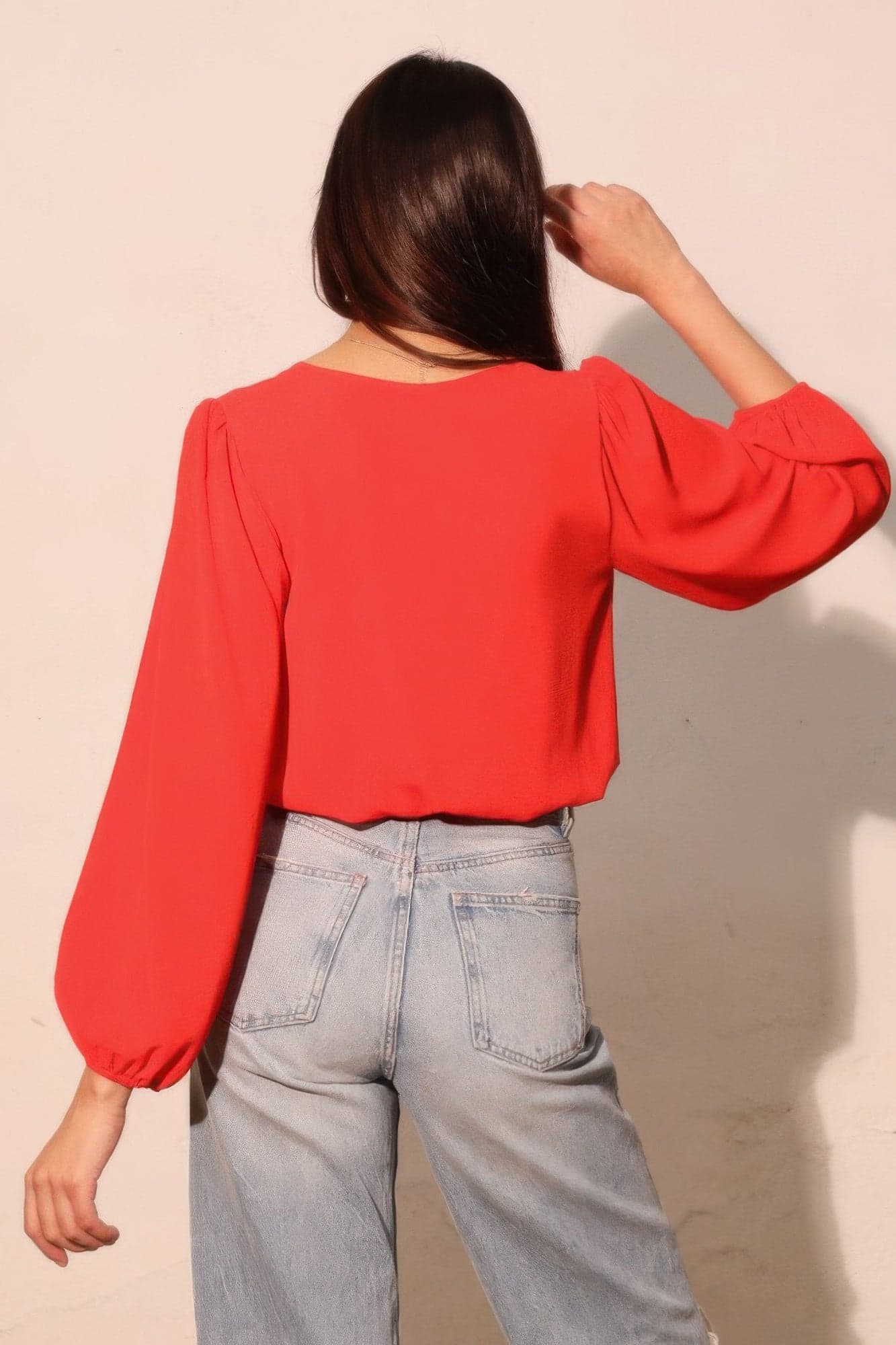 Textured Solid Long Sleeve Crop Top - L - Thumbnail 4