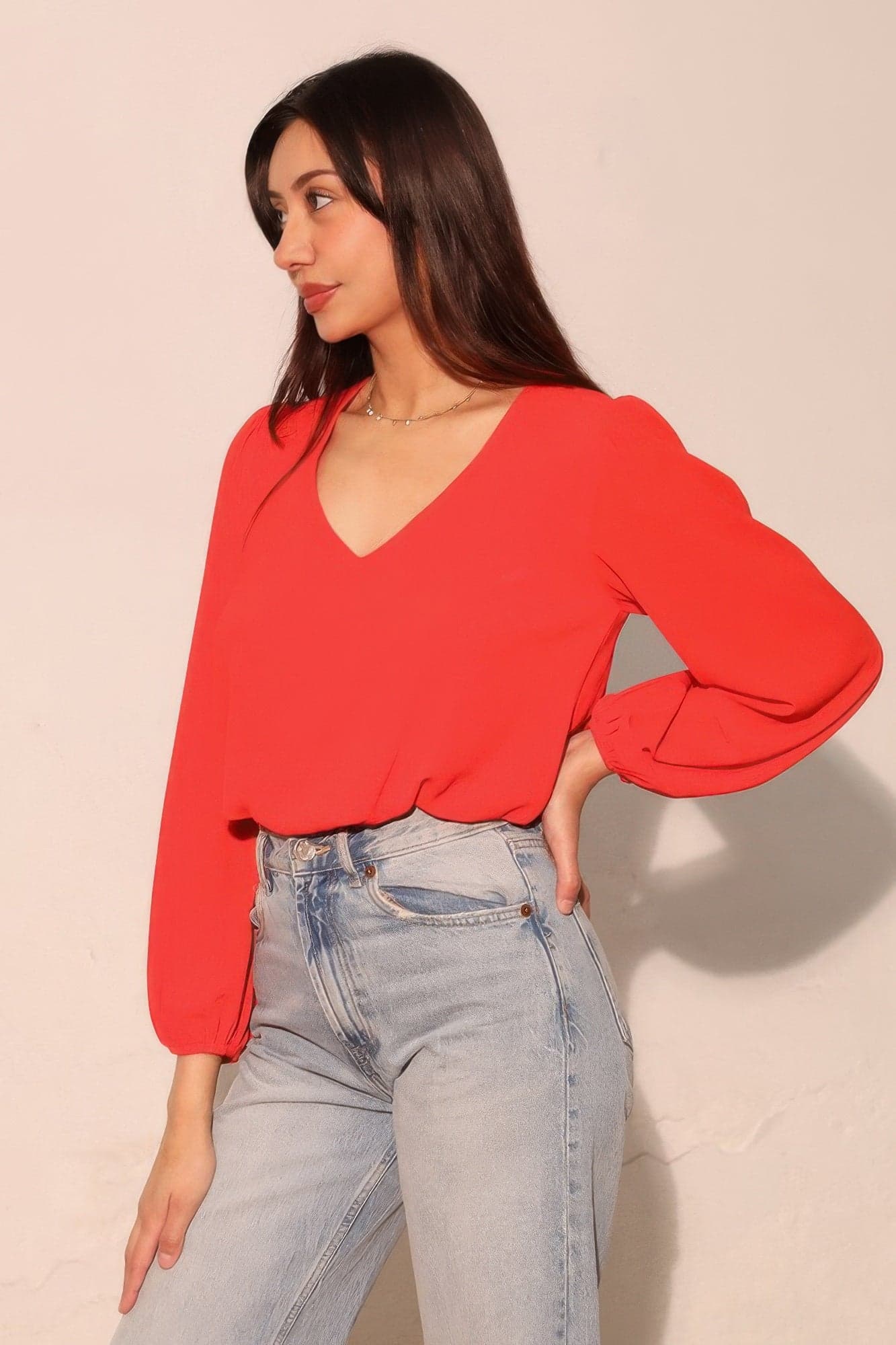 Textured Solid Long Sleeve Crop Top - L - Thumbnail 3