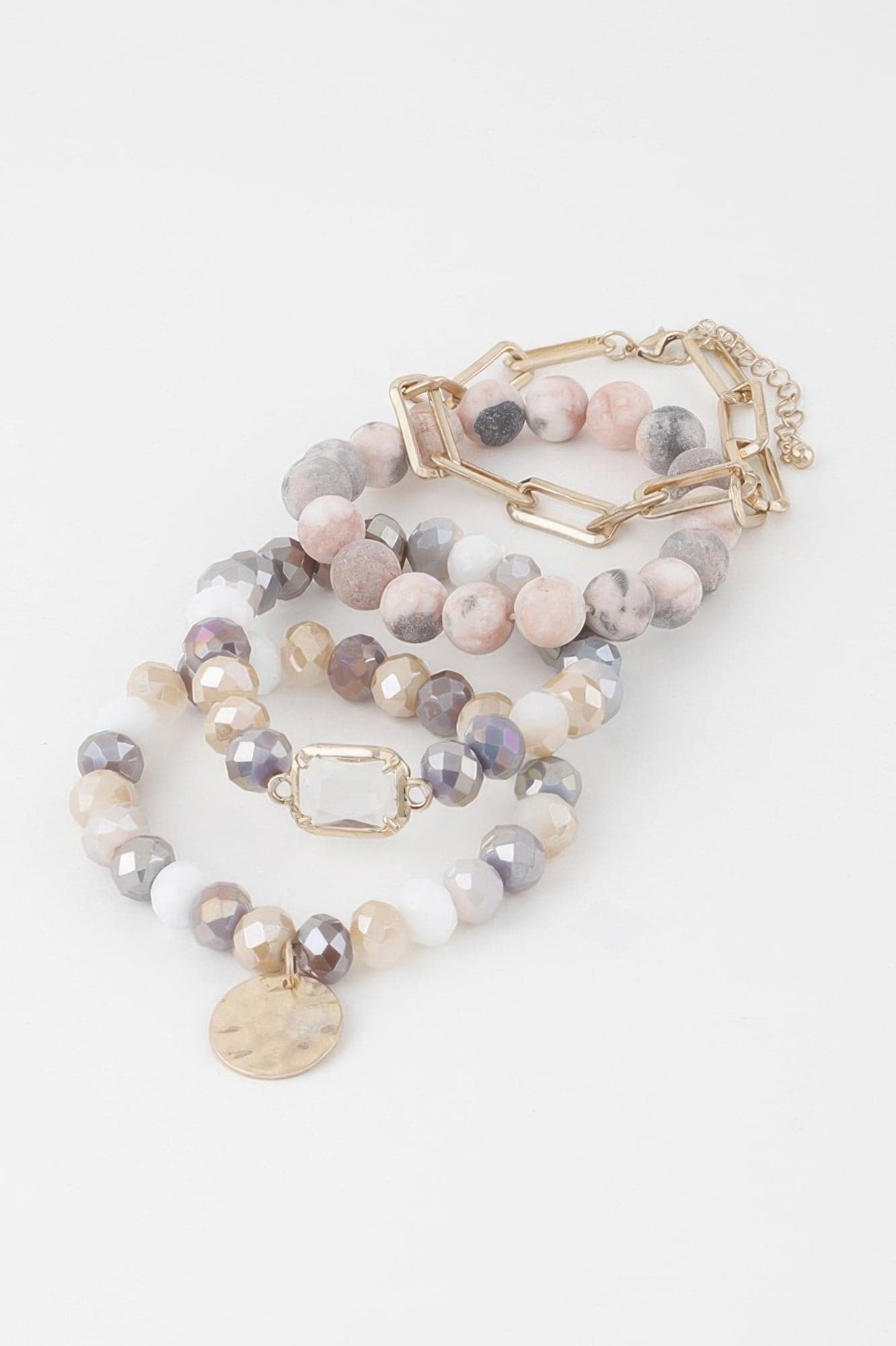 Multi Stone Crystal Beaded Bracelet - White - Thumbnail 4