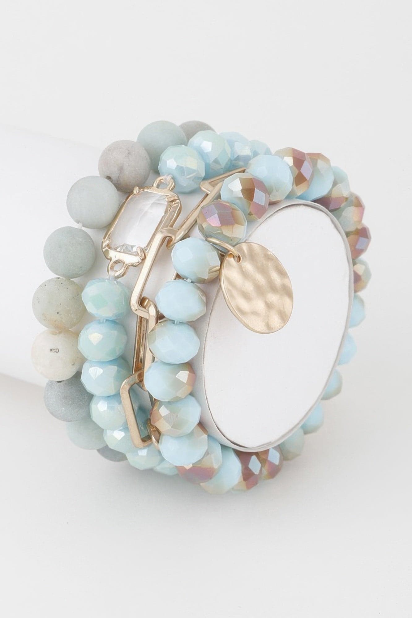 Multi Stone Crystal Beaded Bracelet - White - Thumbnail 6
