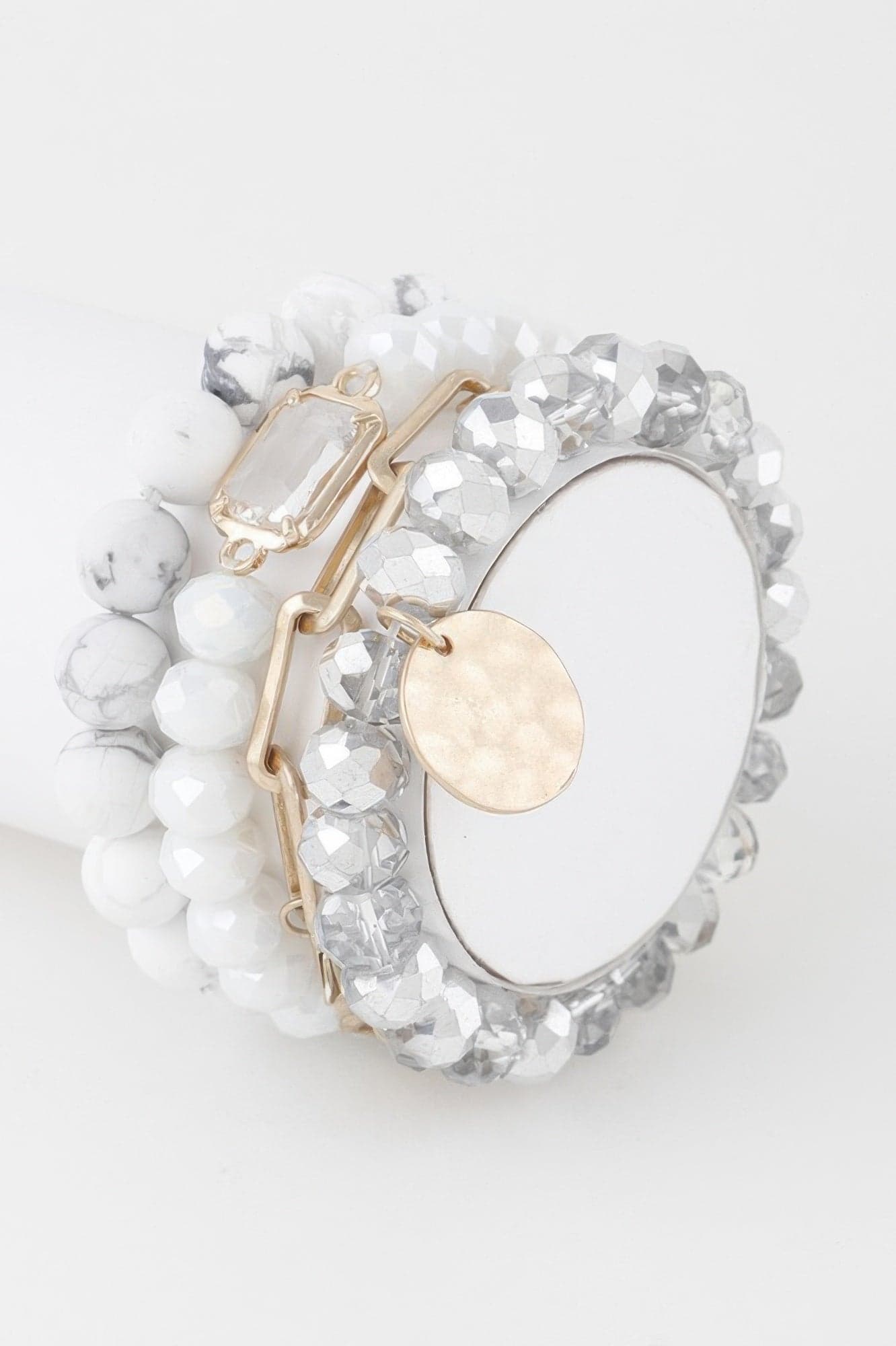 Multi Stone Crystal Beaded Bracelet - White - Thumbnail 5