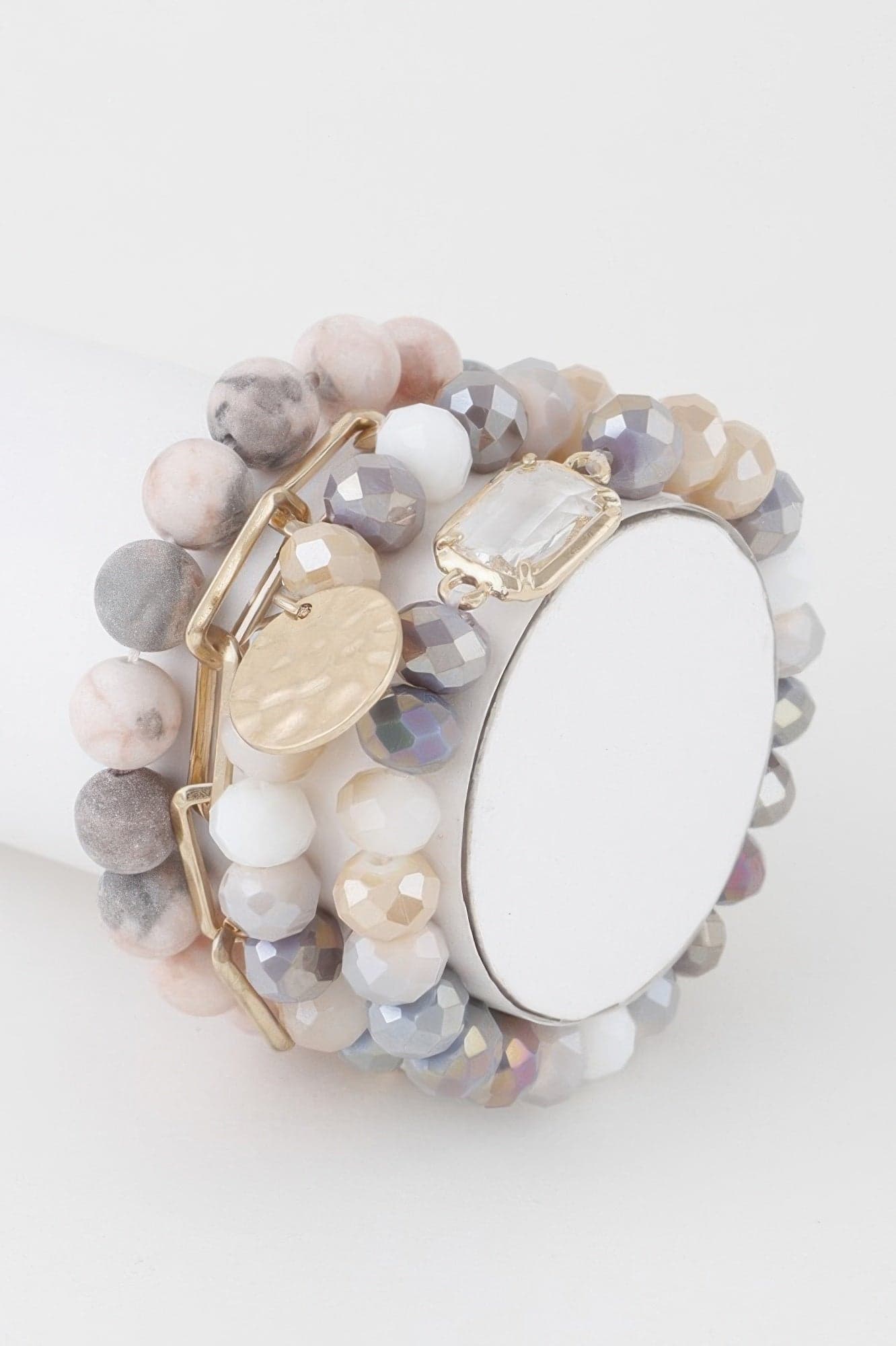 Multi Stone Crystal Beaded Bracelet - White - Thumbnail 2