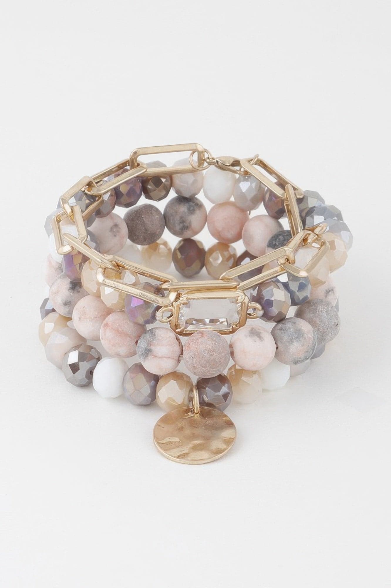 Multi Stone Crystal Beaded Bracelet - White - Thumbnail 3