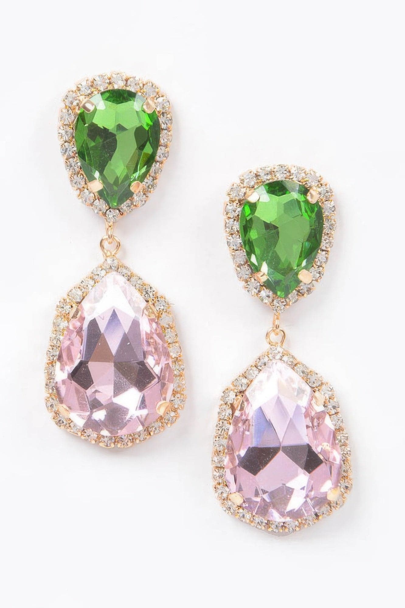 Multi Color Stone Earring - Green Pink - Thumbnail 2