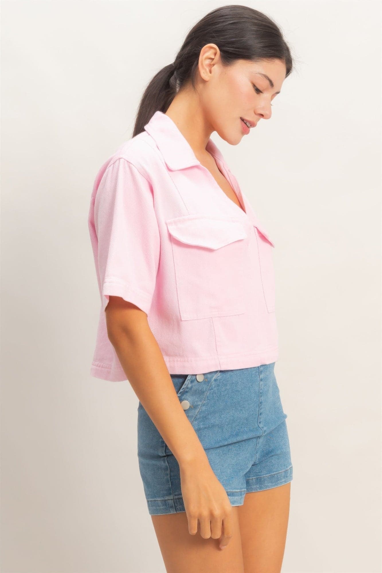 Collared V-neck Top - Light blue / S - Thumbnail 15