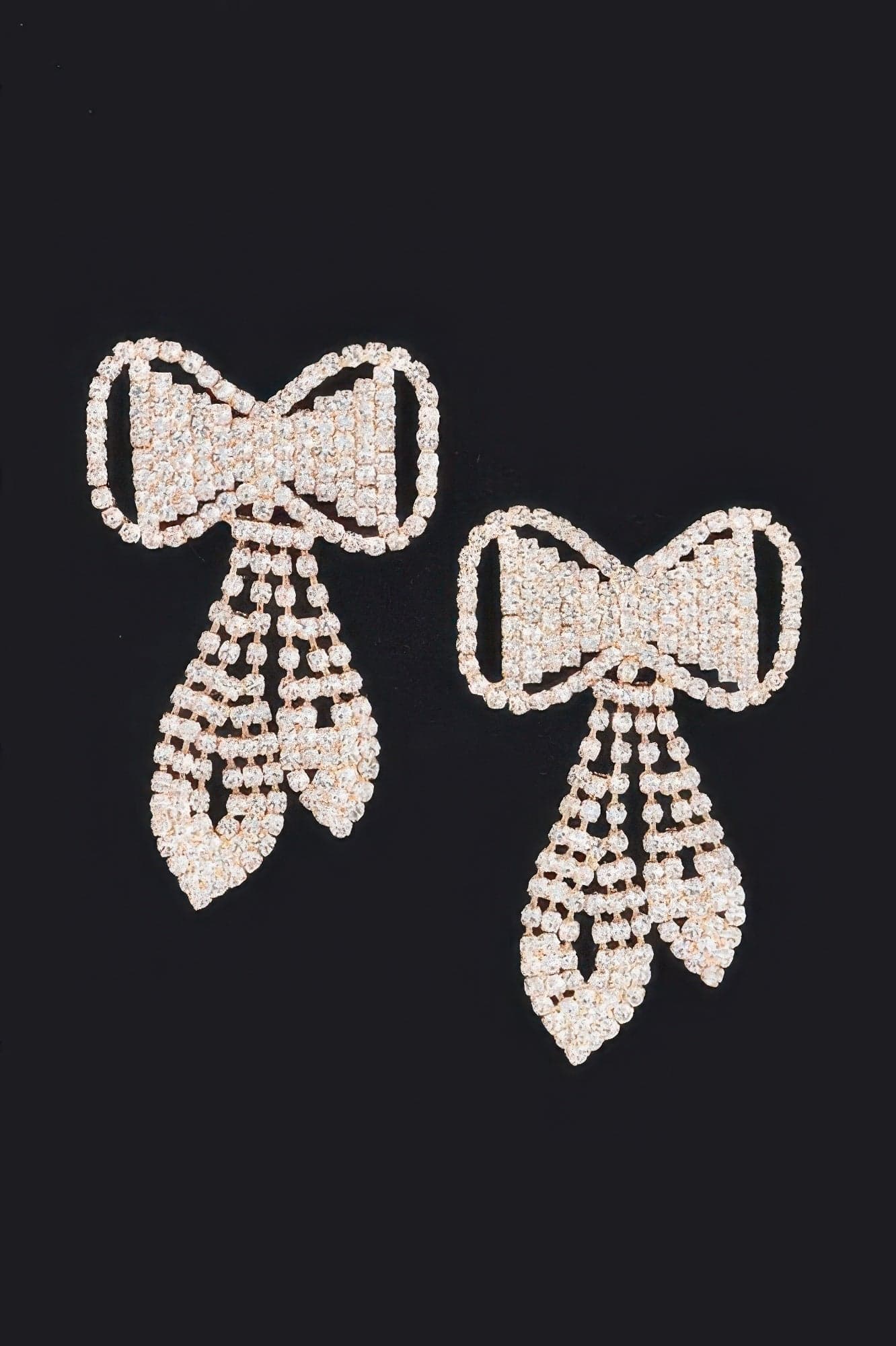 Rhinestone Bow Earring - Gold Clear - Thumbnail 3