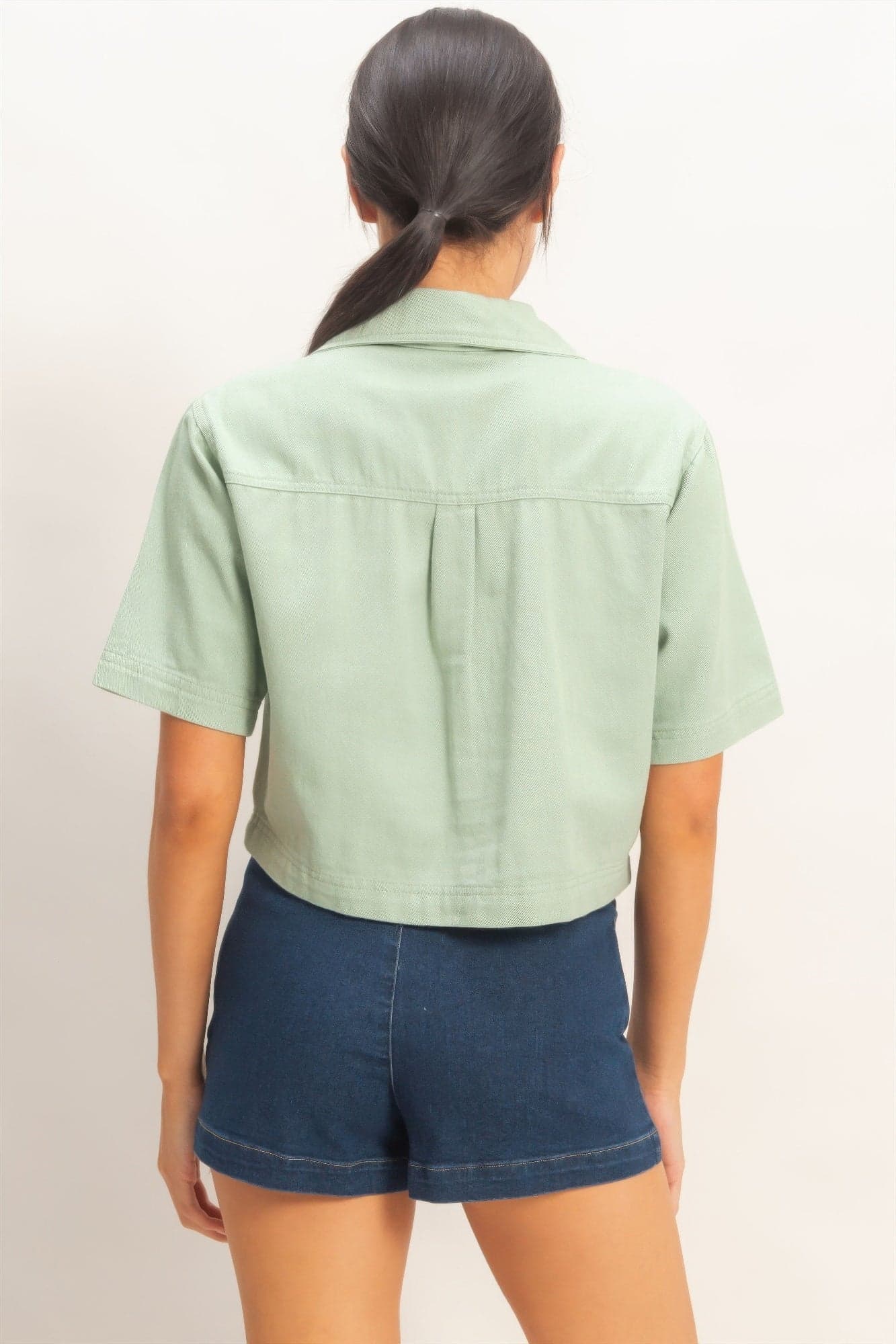 Collared V-neck Top - Light blue / S - Thumbnail 30