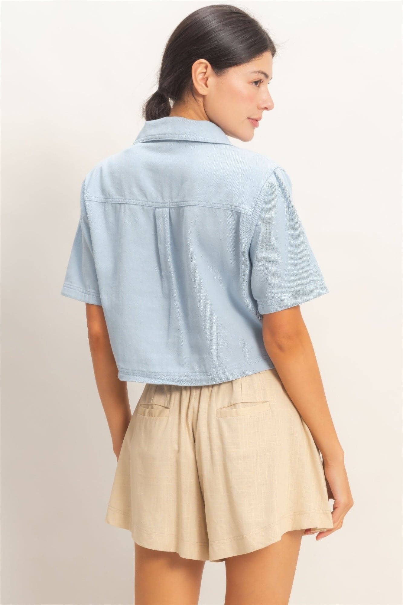 Collared V-neck Top - Black / S - Thumbnail 6