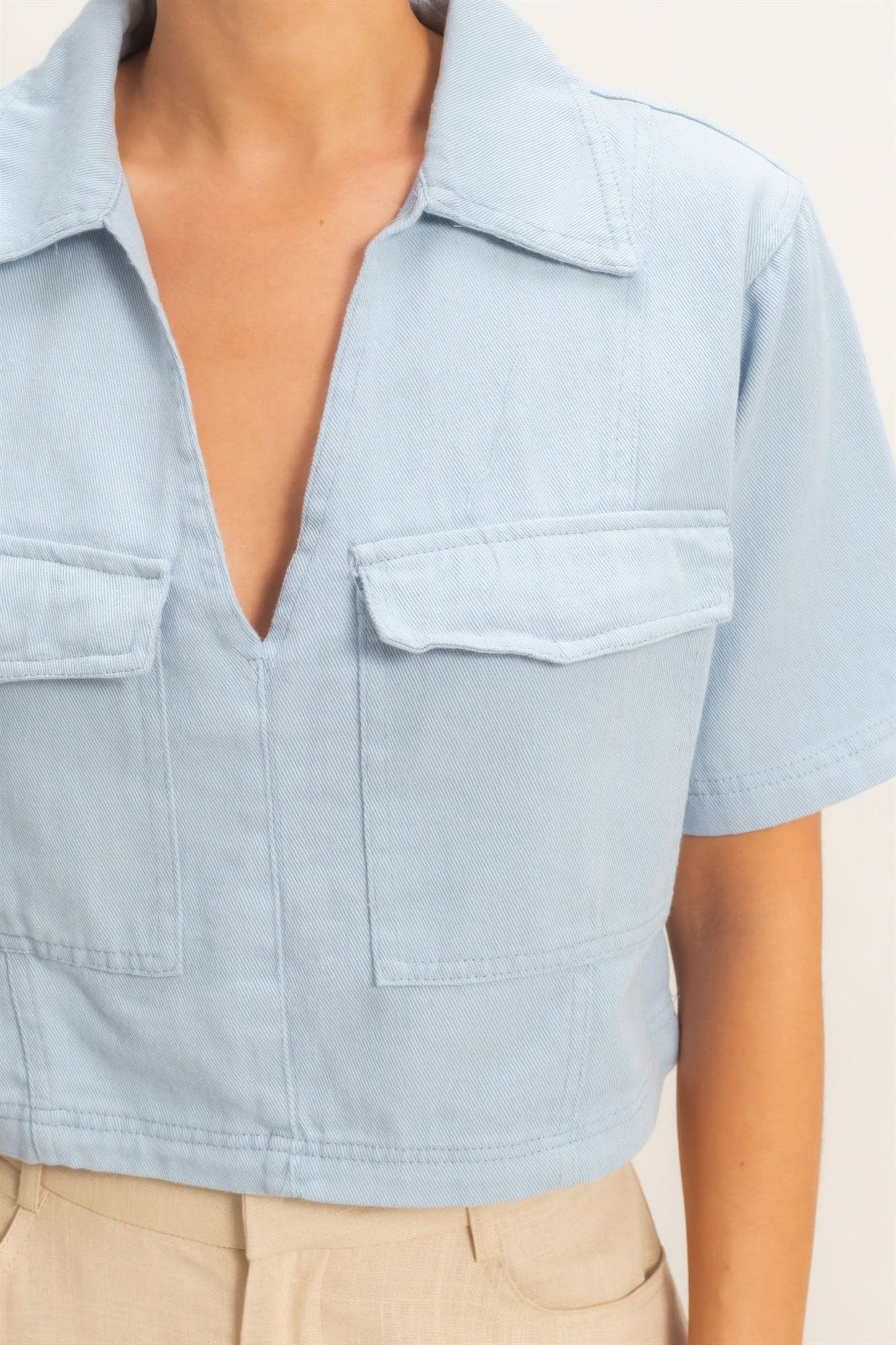 Collared V-neck Top - Sage / S - Thumbnail 5