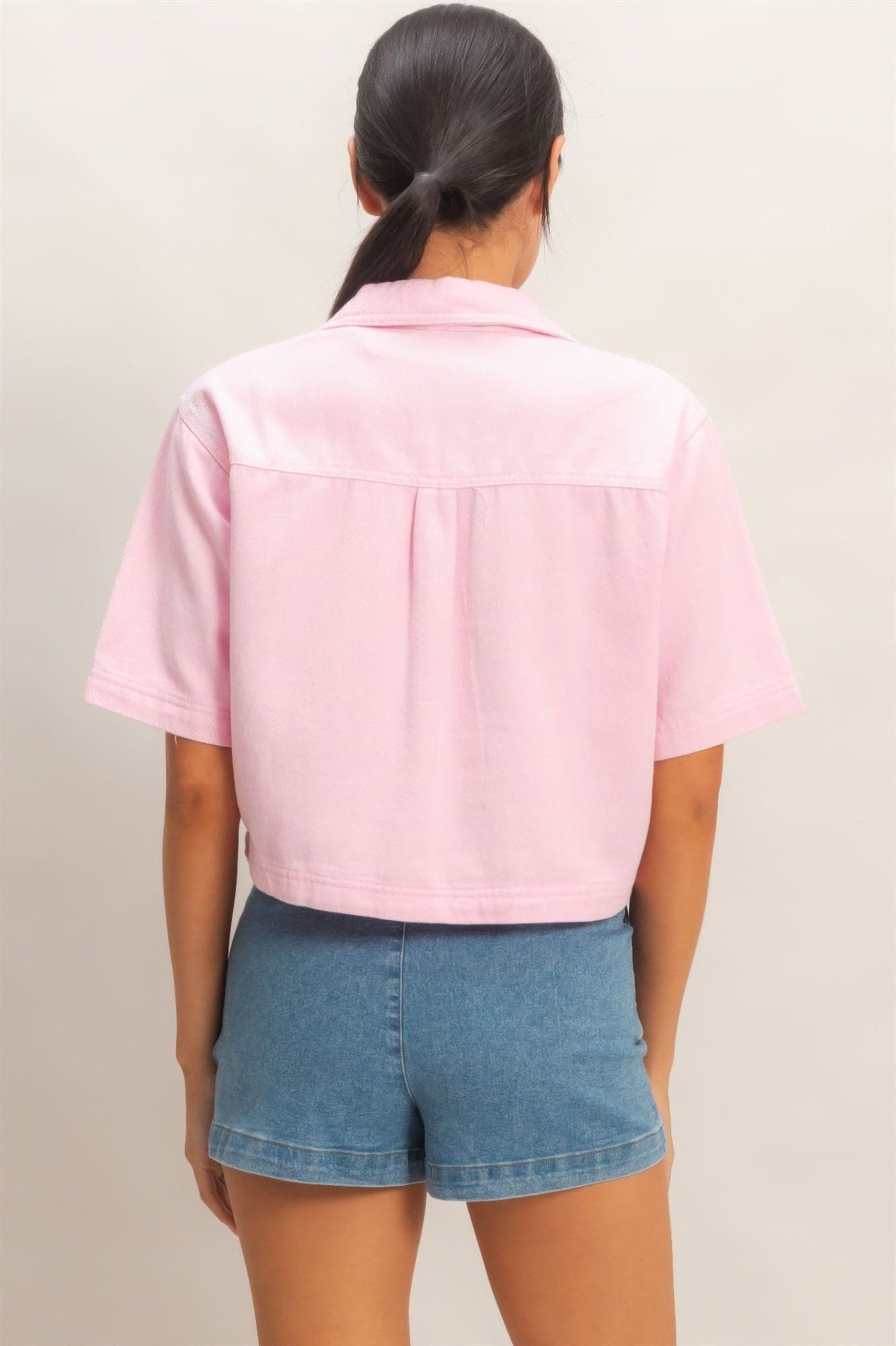 Collared V-neck Top - Black / S - Thumbnail 18