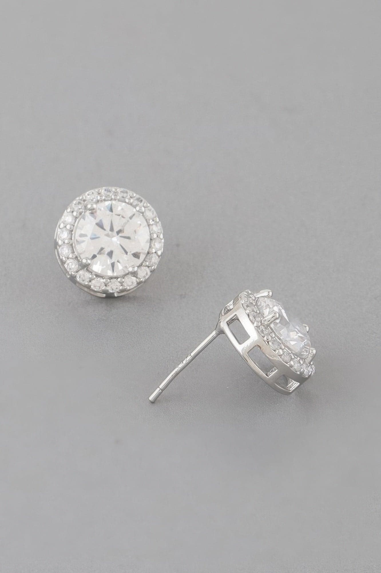 Embedded Round Stud Earrings - Gold Clear - Thumbnail 4
