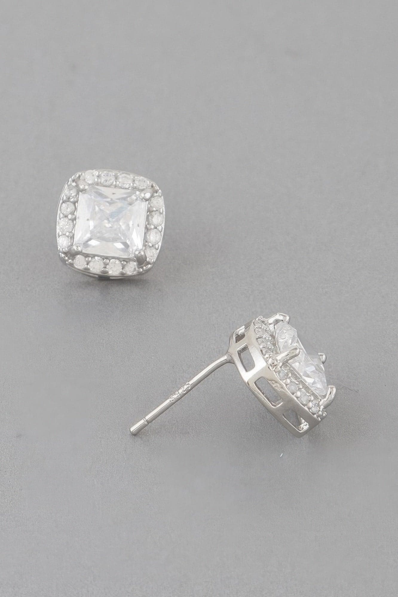 Jeweled Cubic Rhinestone Stud Earrings - Gold Clear - Thumbnail 4