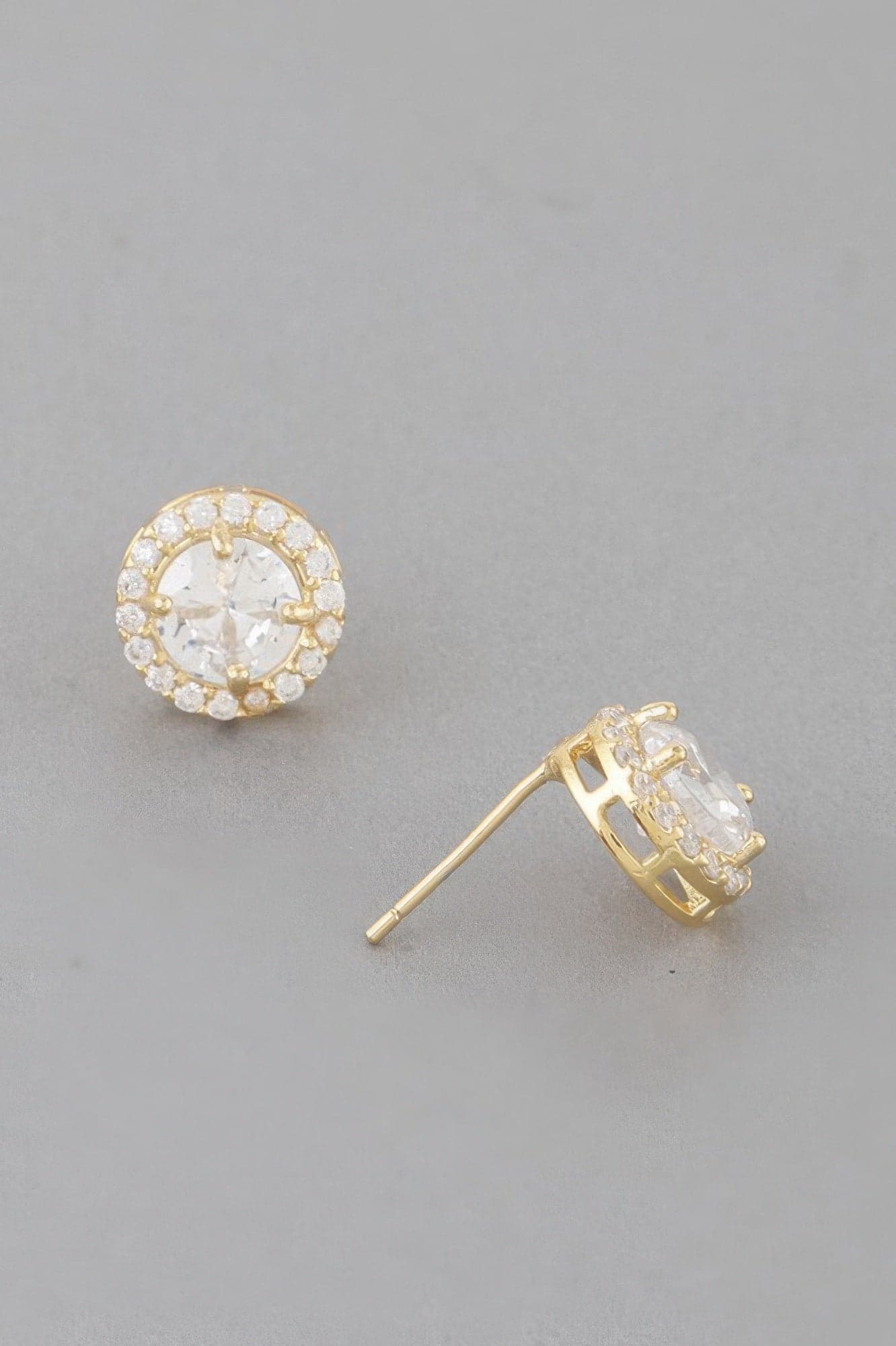 Jeweled Round Stud Earrings - Silver Clear - Thumbnail 2