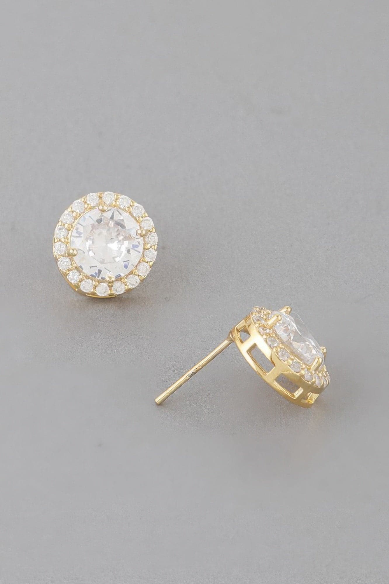 Embedded Round Stud Earrings - Gold Clear - Thumbnail 2