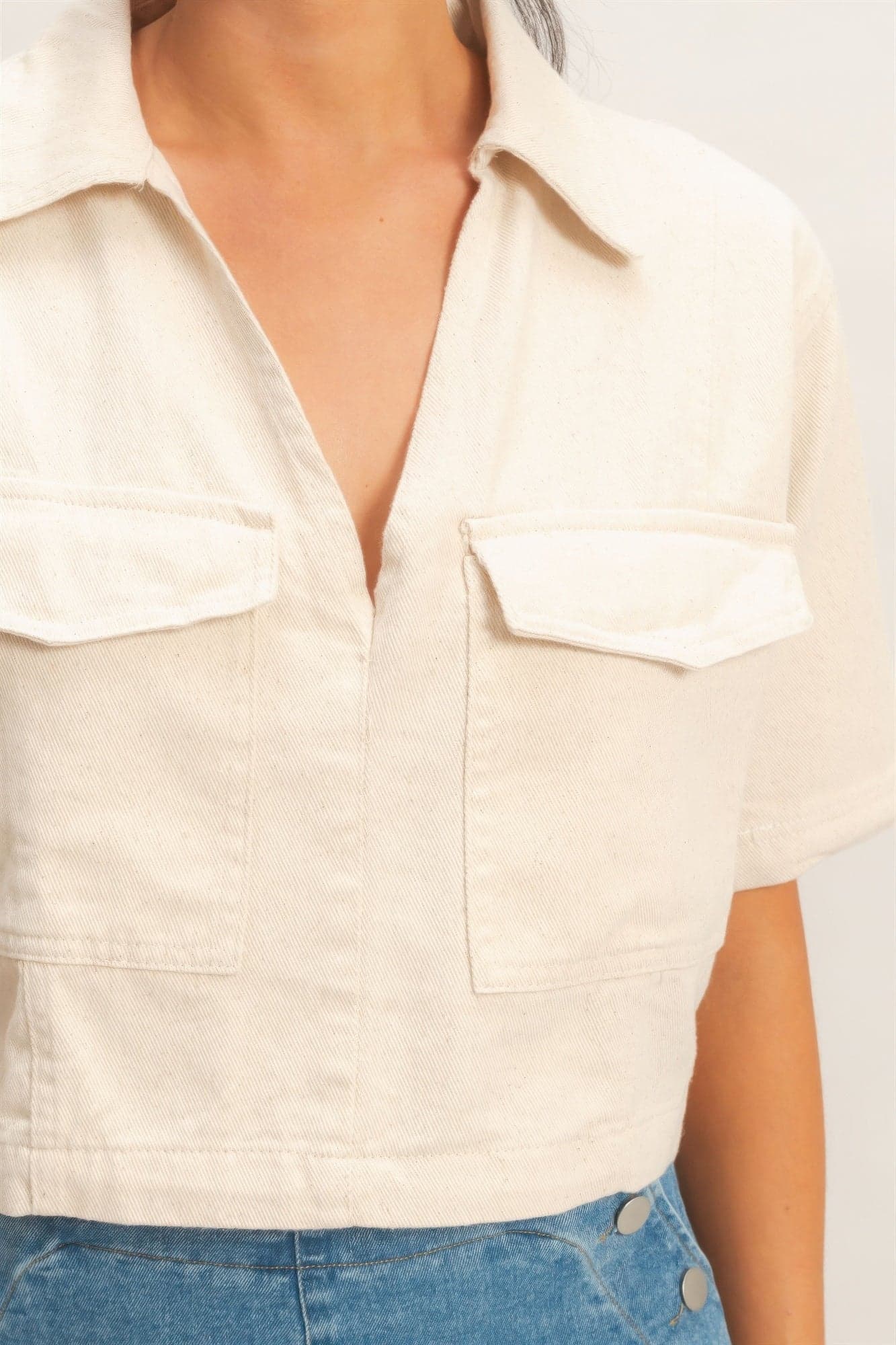 Collared V-neck Top - Sage / L - Thumbnail 10