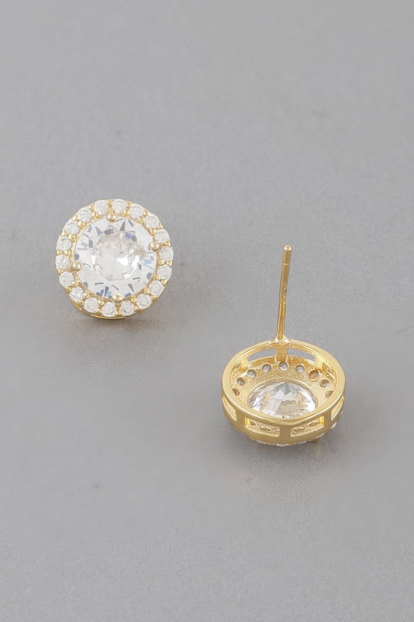 Embedded Round Stud Earrings - Gold Clear - Thumbnail 3