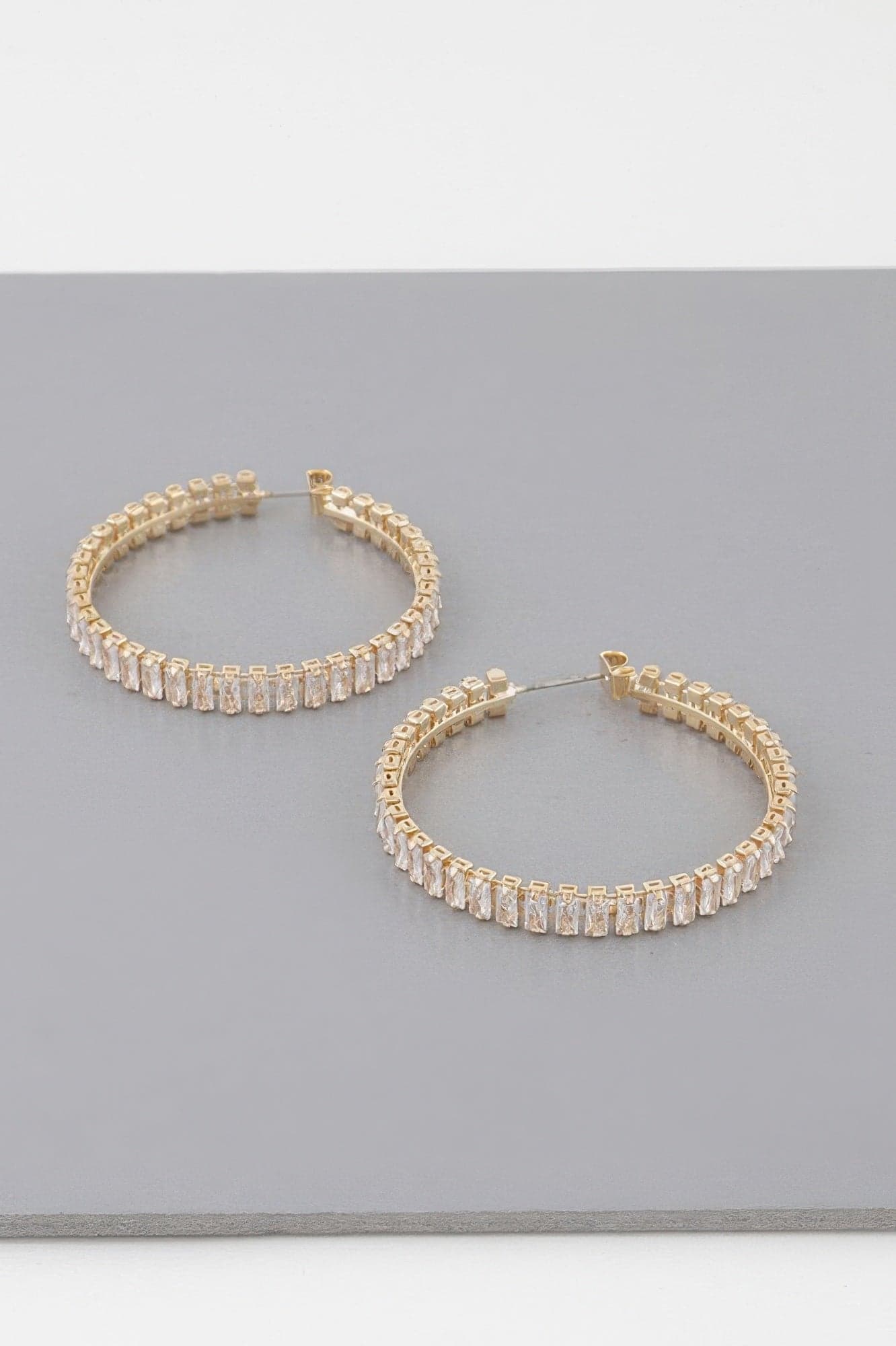 Multi Crystal Hoop Earrings - Gold Clear - Thumbnail 4