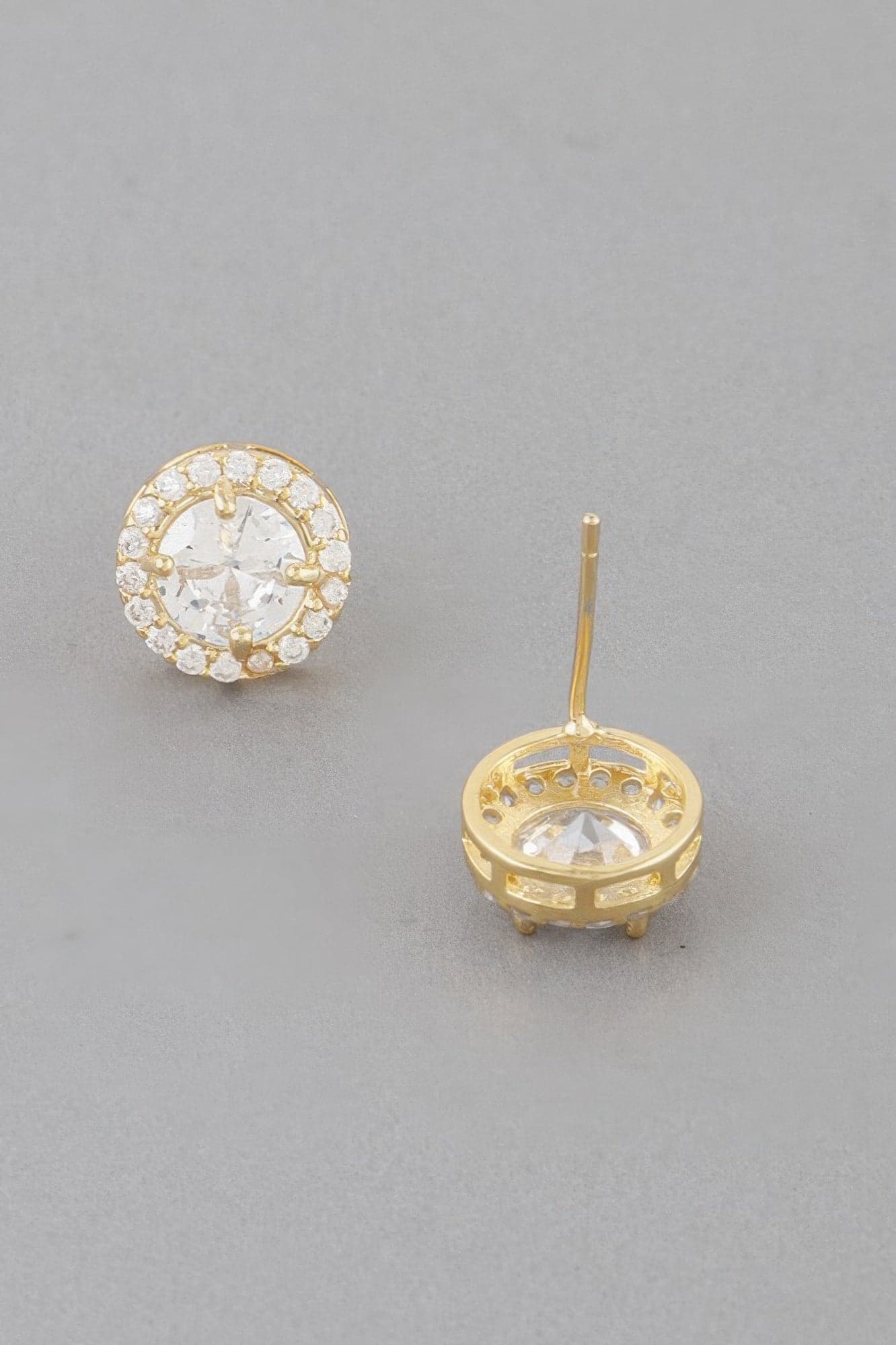Jeweled Round Stud Earrings - Gold Clear - Thumbnail 3