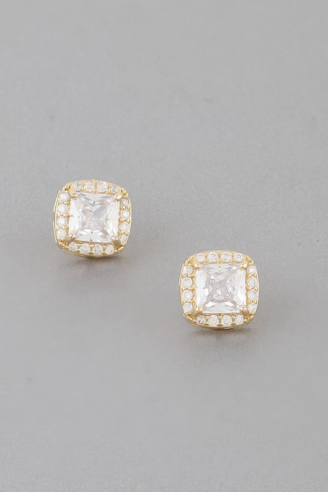 Jeweled Cubic Rhinestone Stud Earrings - Silver Clear - Thumbnail 2
